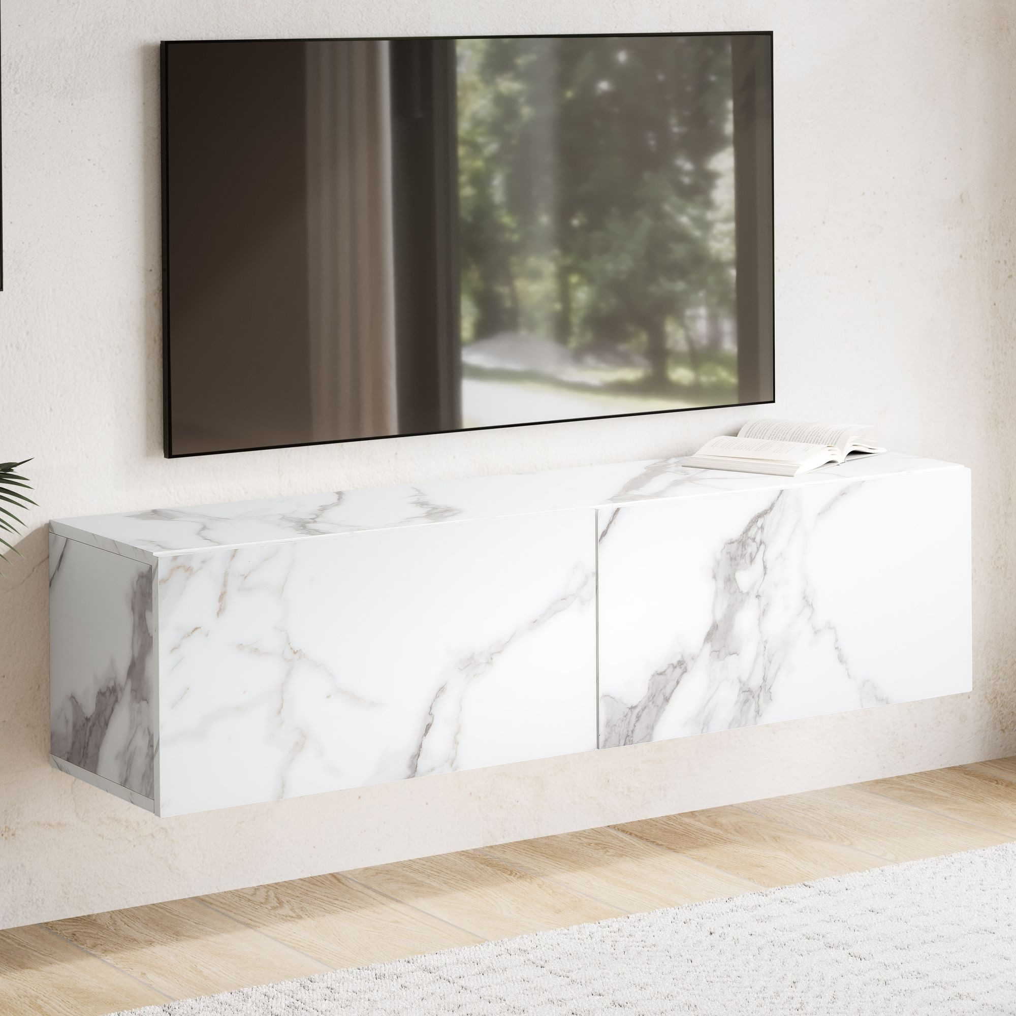 FINEBUY Lowboard FB58622 (Marmor-Optik Weiß 120x30x30 cm mit zwei Türen), T günstig online kaufen