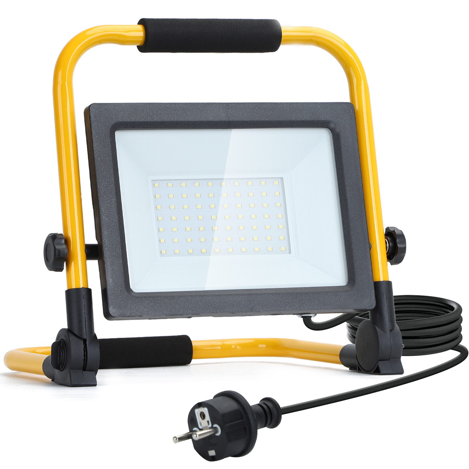 Aigostar LED Flutlichtstrahler Tragbaren LED Baustrahler Fluter Strahler mit Stecker IP44, 50w 4500 Lumen Schwarz/ Gelb P44 wasserdicht Kabellänge 1.8m