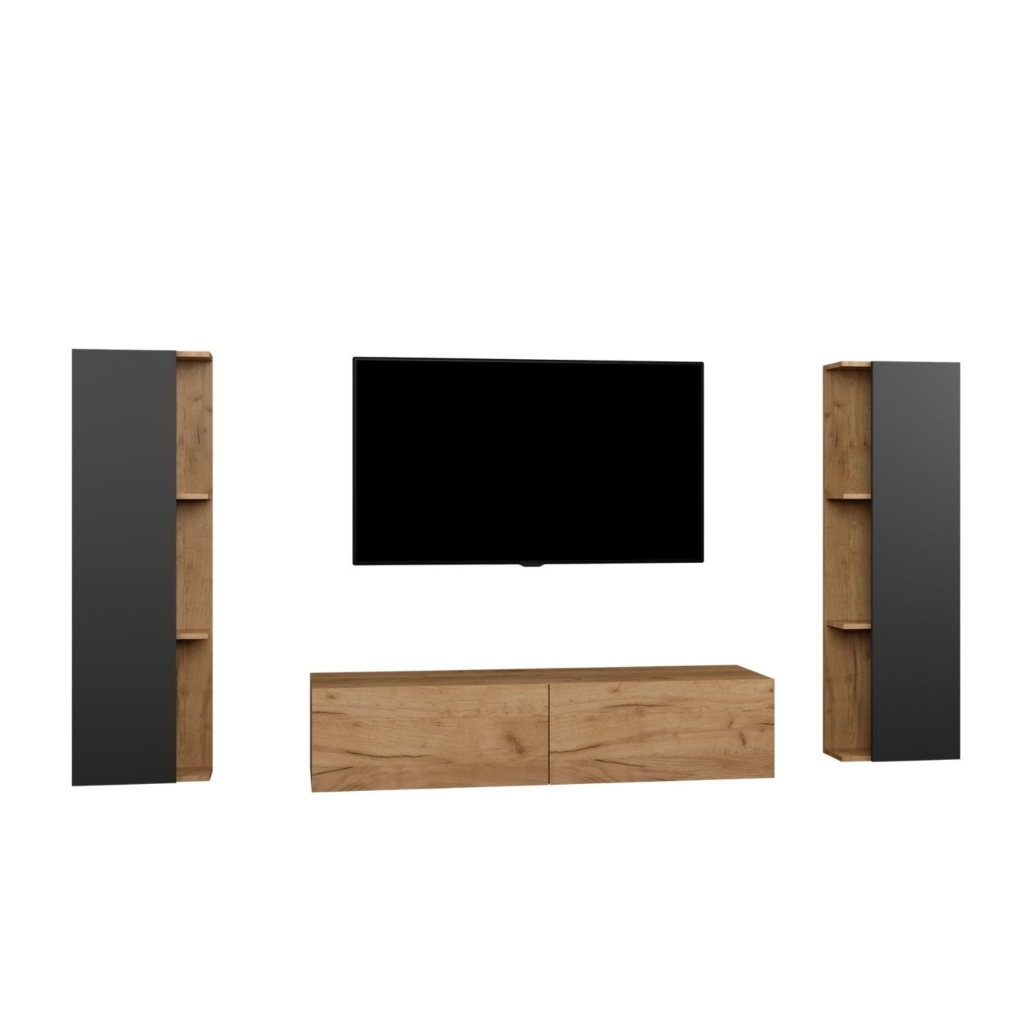 Planetmöbel Wohnwand TV Board Set 140 cm mit 2x Seiteschrank, (Wohnwand, Schrank)