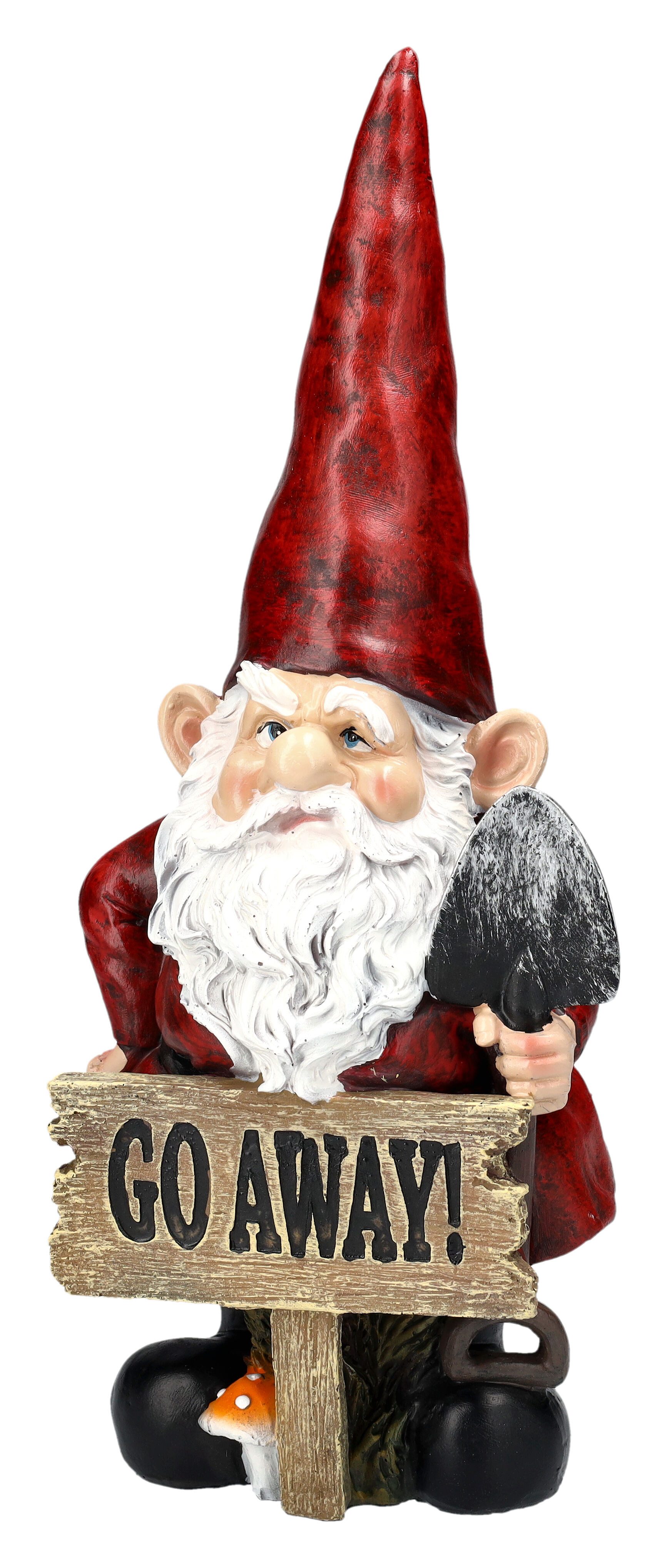 Figuren Shop GmbH Gartenzwerg Gartenzwerg Figur - Go Away - Garten Dekoration Dekofigur Zwerg Schild