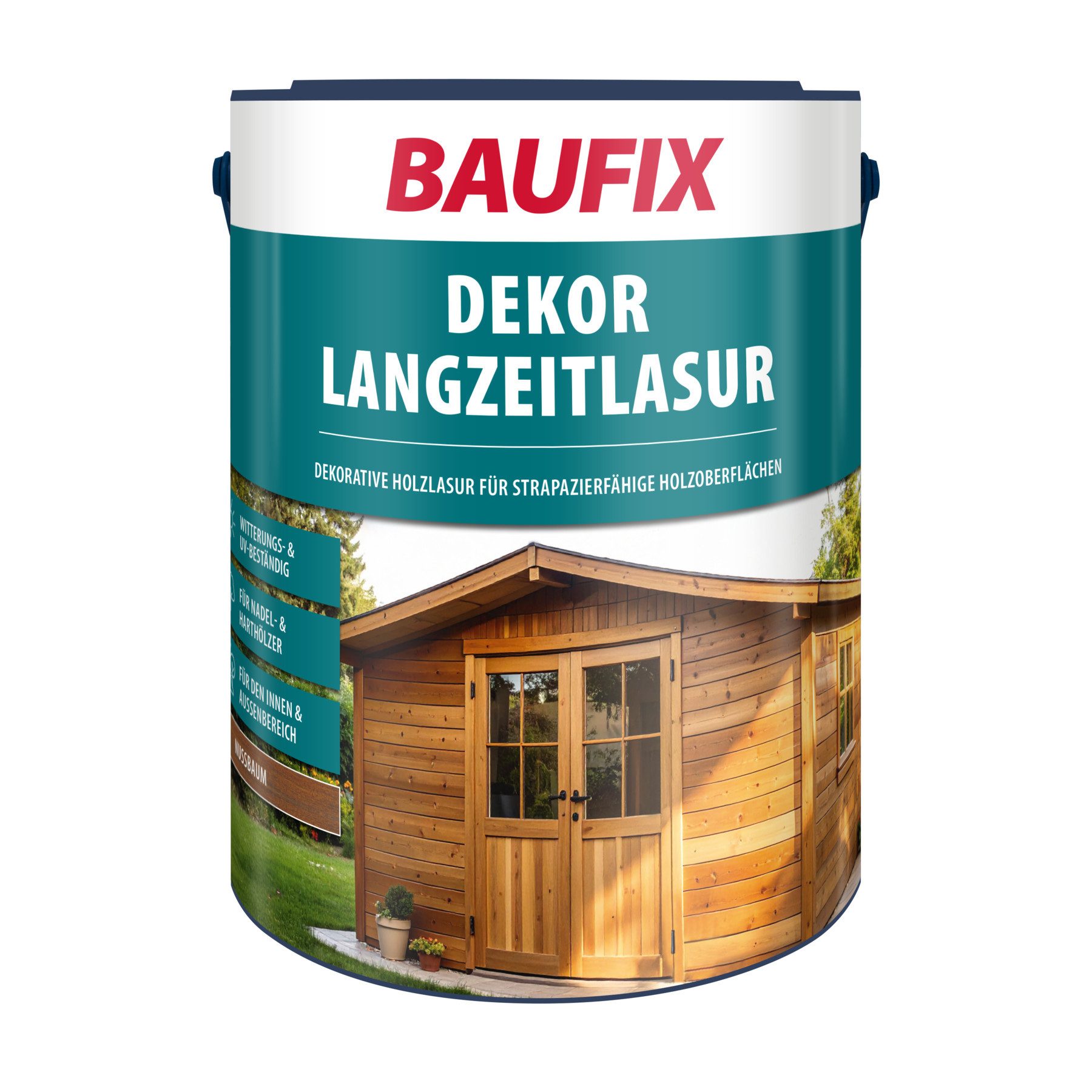 Baufix Holzschutzlasur Langzeitlasur seidenglänzend, 5 Liter für ca. 50m², Holzlasur, Witterungs- & UV-beständig für Nadel- & Harthölzer im Außenbereich