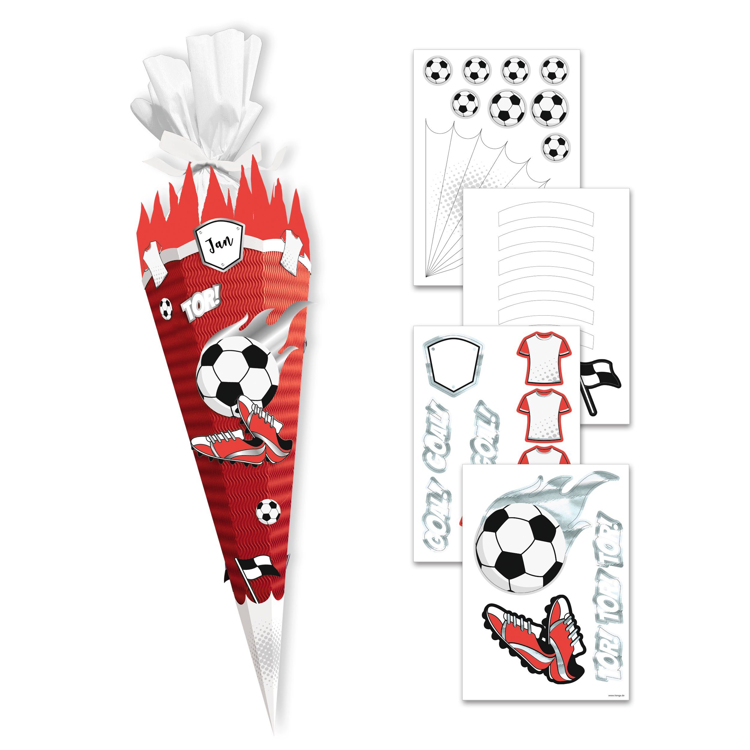 Schultüte itenga DEKO-SET für SCHULTÜTE FUSSBALL rot weiss