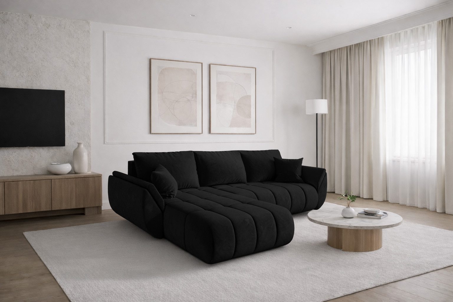 Kaiser Möbel Ecksofa TOKYO PREMIUM im Veloursstoff Monolith,Schlaffunktion und Bettkaste, Ecksofa, L-Form,Samtweiche Veloursoberfläche,Wasserabweisender Stoff Monolit