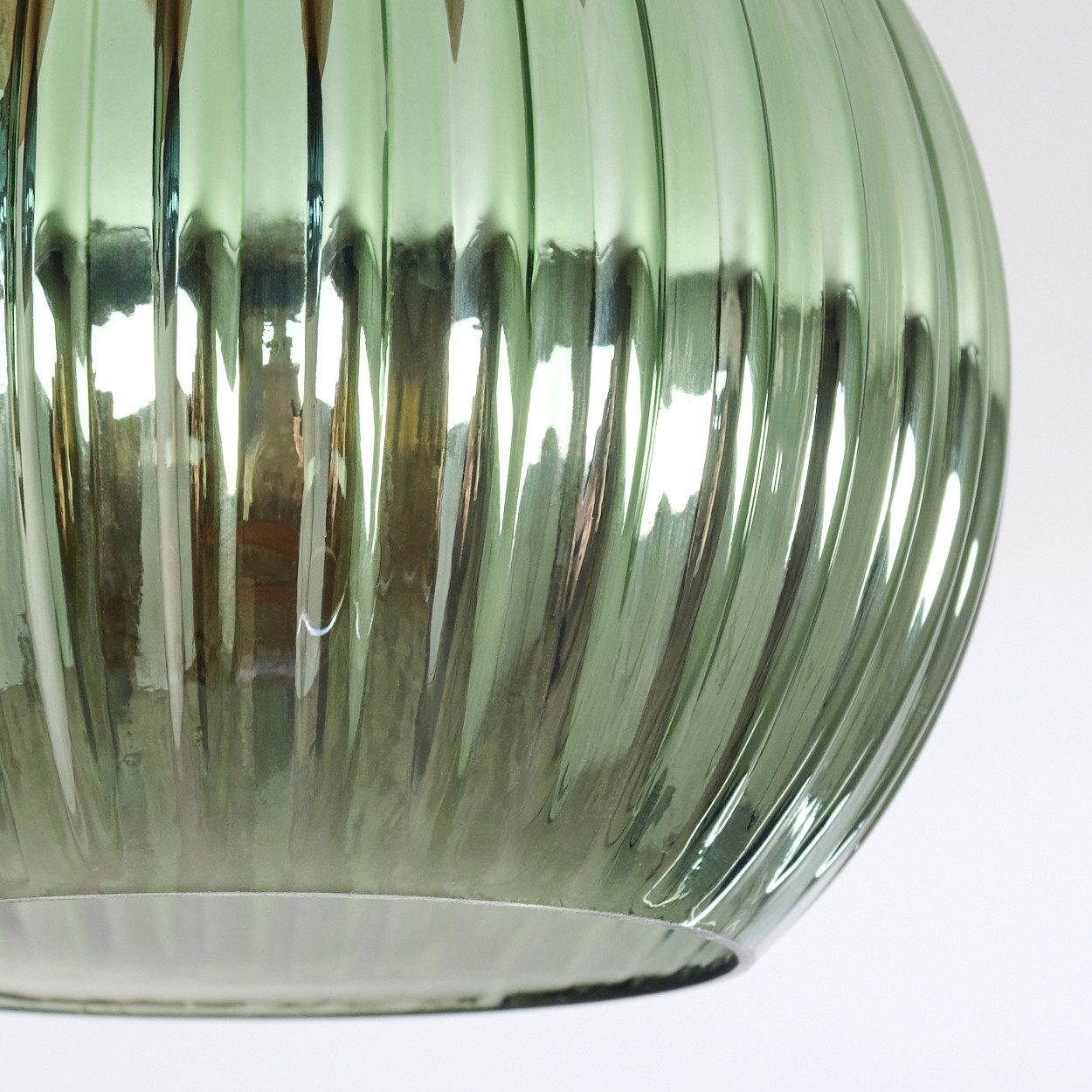 hofstein Deckenleuchte Deckenlampe aus Metall/Holz/Riffelglas, Schwarz/Natur/Blau/Grün/Kupfer, Deckenleuchte im Retro/Vintage-Design (Schirme Ø 15 cm), 3 x E27