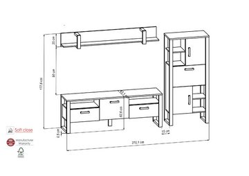möbelando Wohnwand NORDI VE, 270,1 x 177,6 x 43,1 cm (B/H/T)