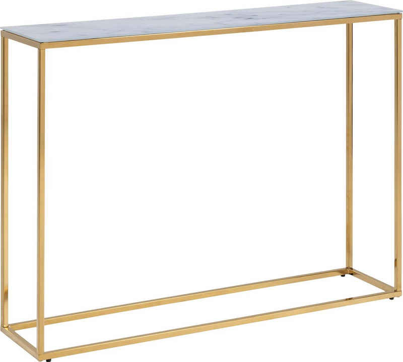 Leonique Konsole »Alina«, mit Glasboden in weißer Marmor-Optik, elegantes goldfarbenes Chromgestell, Breite 110 cm