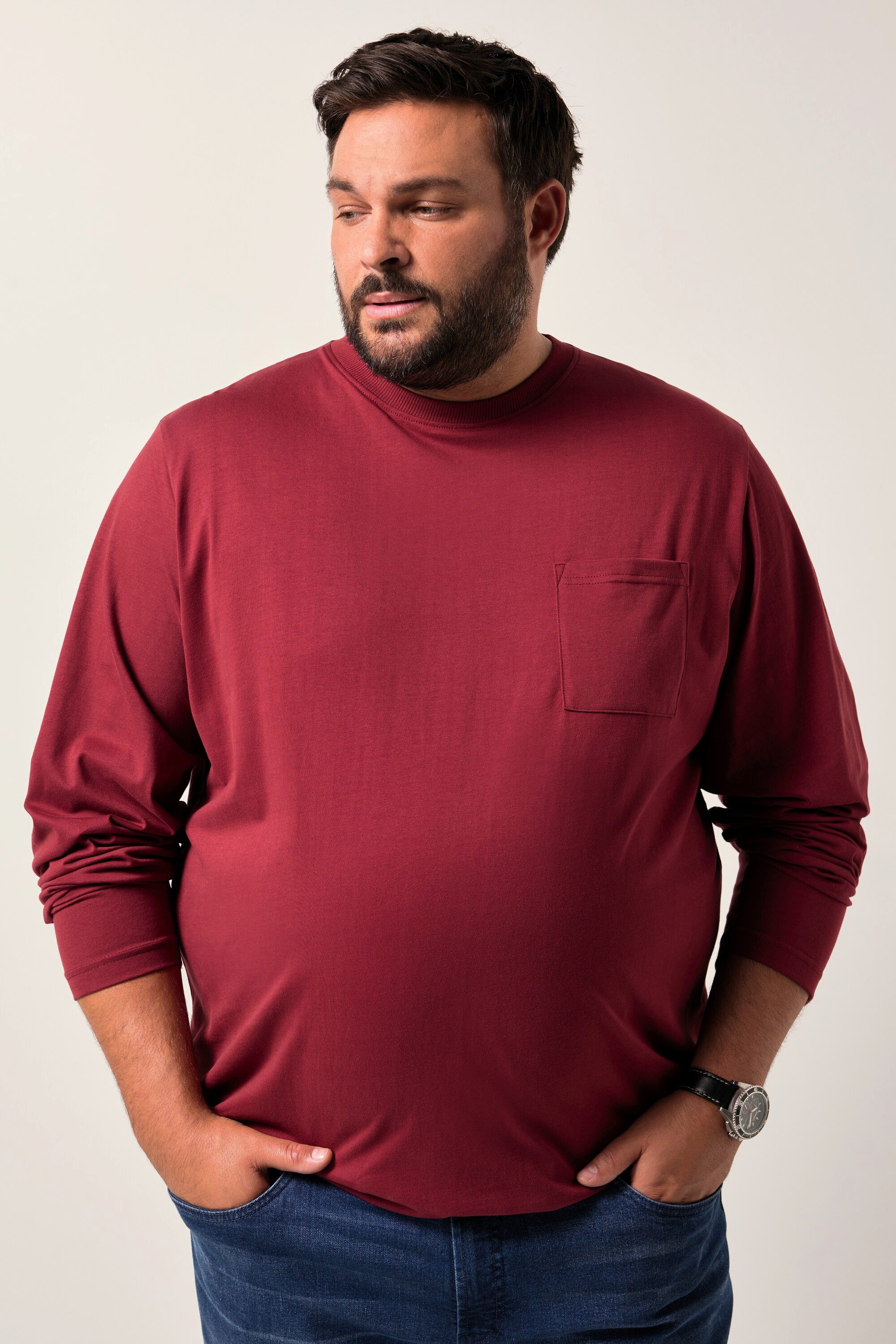 Men Plus T-Shirt Men+ Langarmshirt Brusttasche bis 8 XL günstig online kaufen