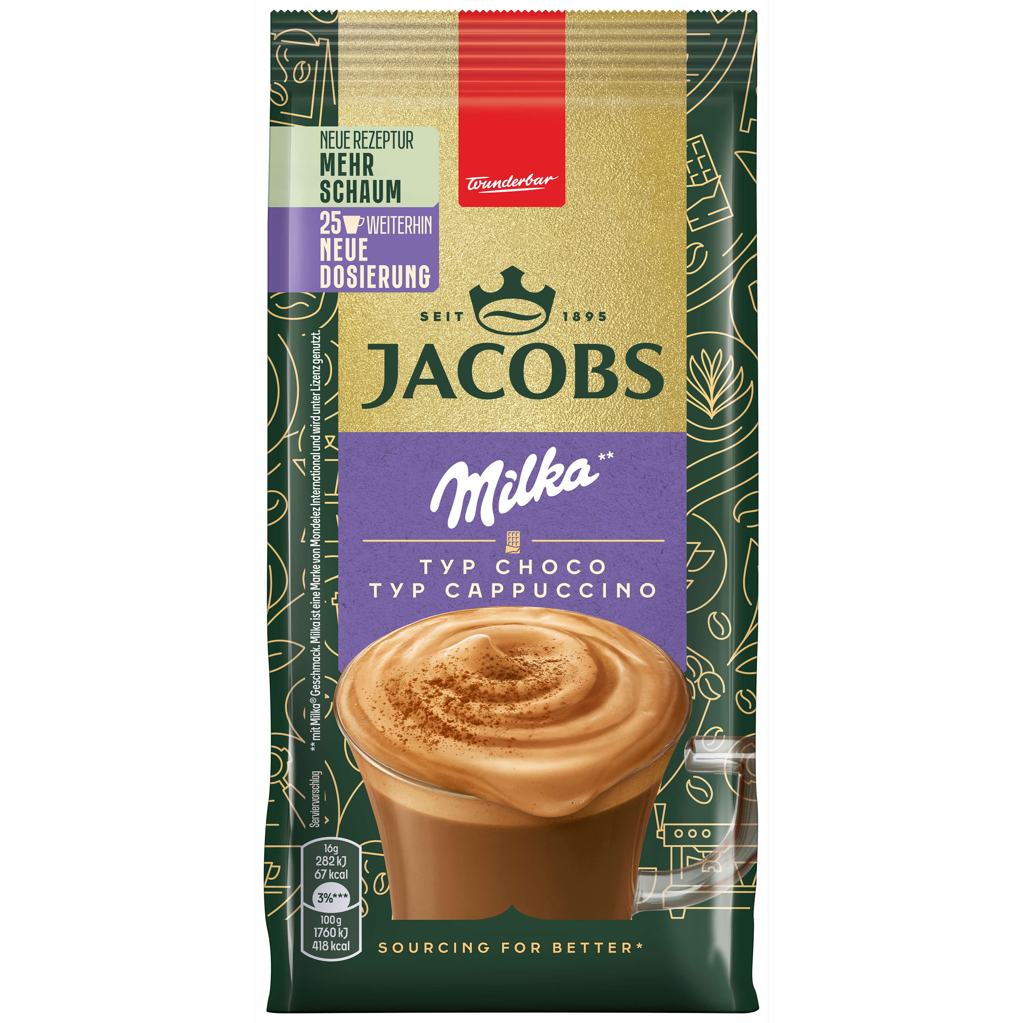 JACOBS Kaffee Löskaffee TYP CHOCO CAPPUCCINO 12 x 400 g Beutel mit Milka®* Geschmack, (Packung, 12er Pack)