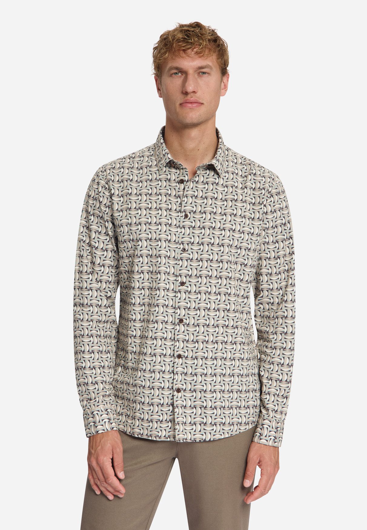 NO EXCESS Businesshemd Shirt Allover Printed - geometrisches Musterhemd