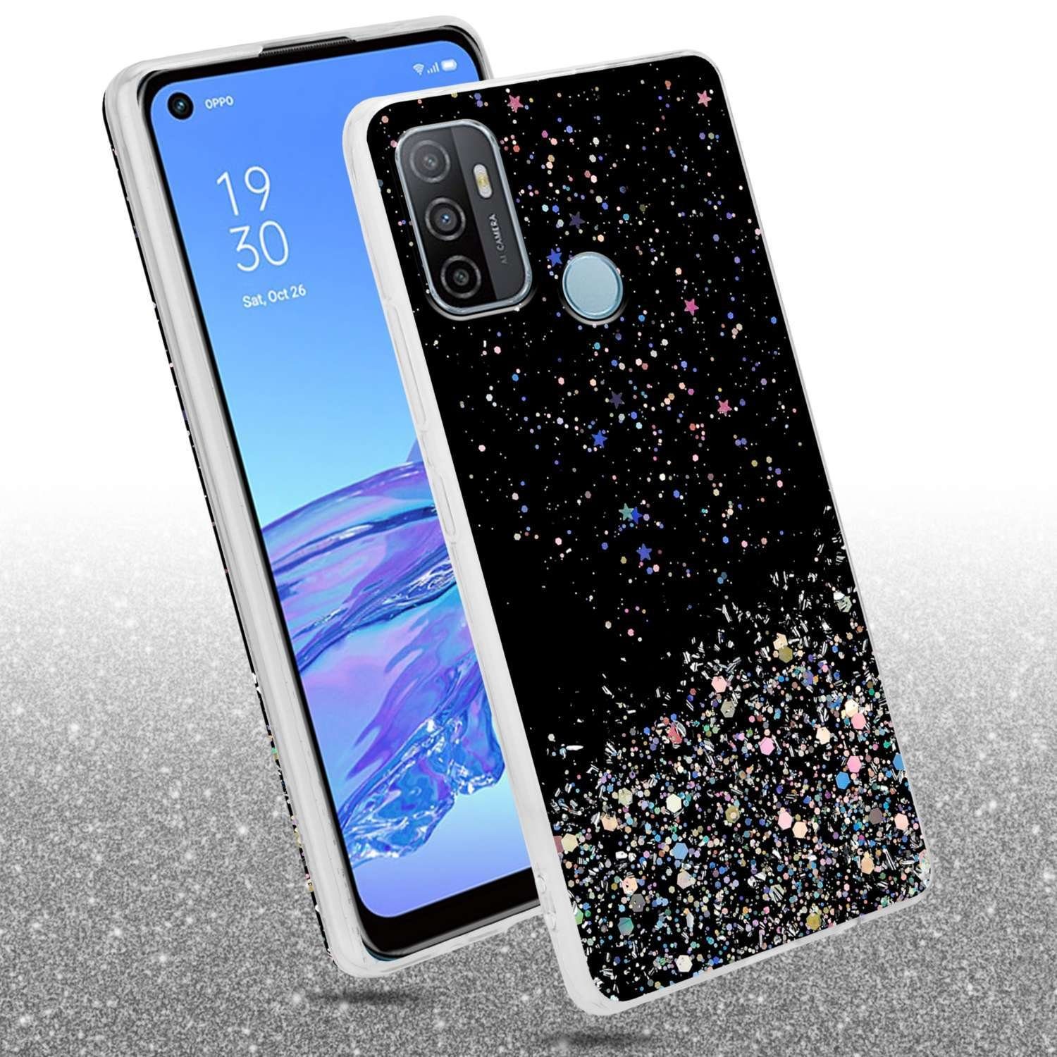 Cadorabo Handyhülle für Oppo A53 Hülle Oppo A53, Flexible TPU Silikon Handy Schutzhülle - Hülle - mit Glitzer