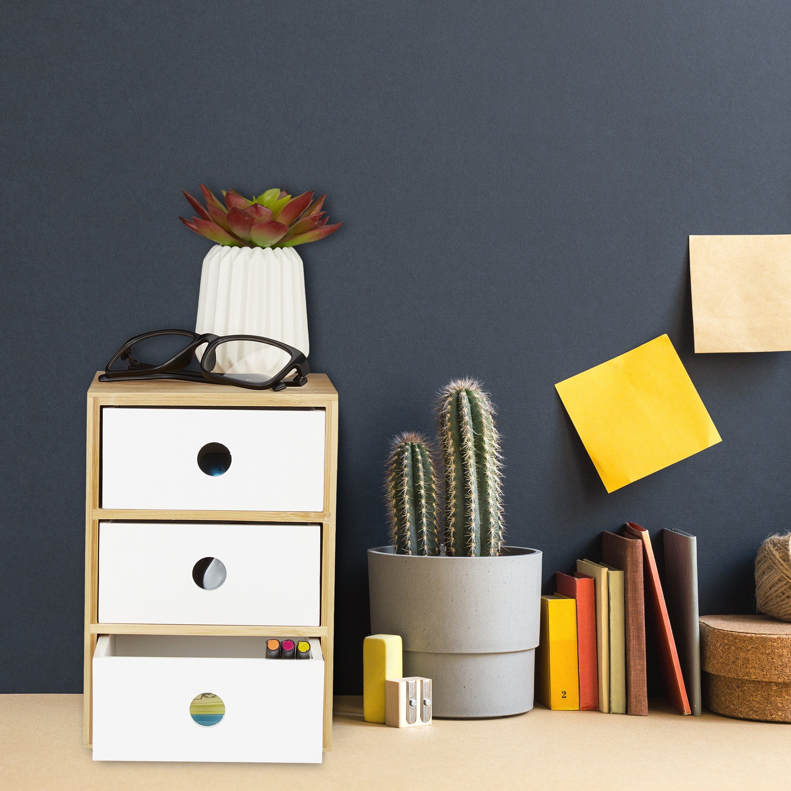 relaxdays Schreibtischaufsatz Schreibtisch Organizer 3 Schubladen, weiß günstig online kaufen