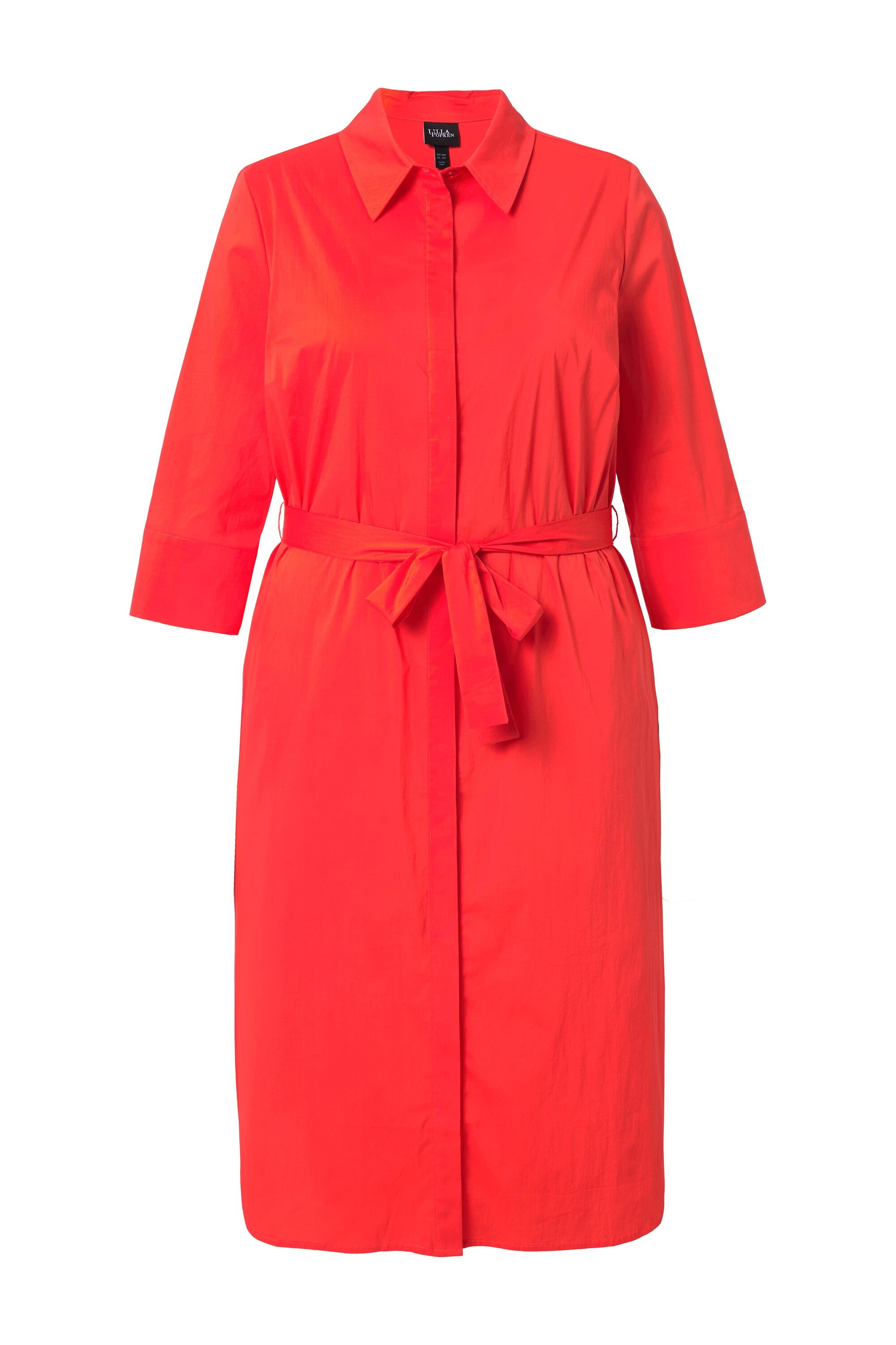 Ulla Popken Midikleid Hemdblusenkleid A-Linie Gürtel Hemdkragen 3/4-Arm günstig online kaufen