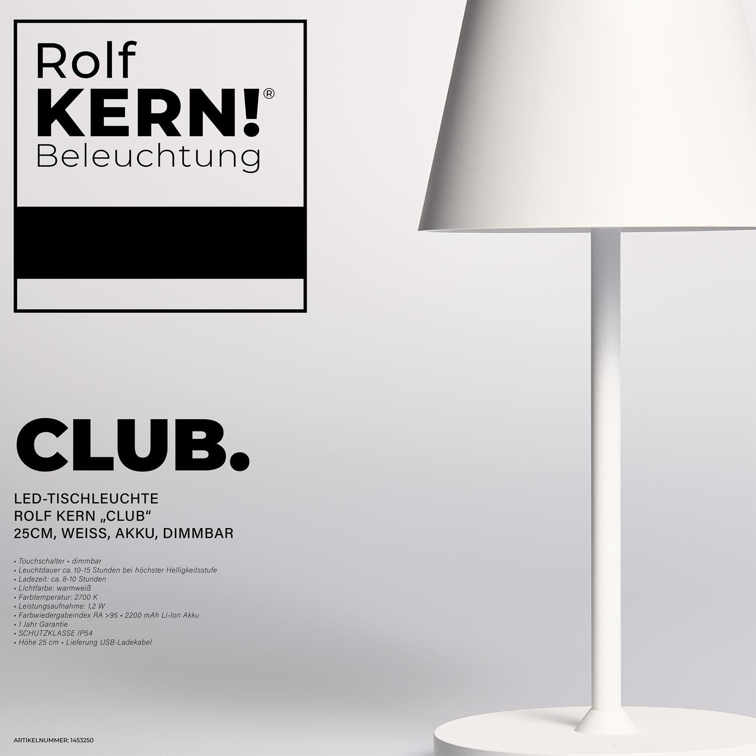McShine Gartenleuchte ROLF KERN LED Tischlampe, CLUB 25cm, Aufladbarer Akku Tischleuchte