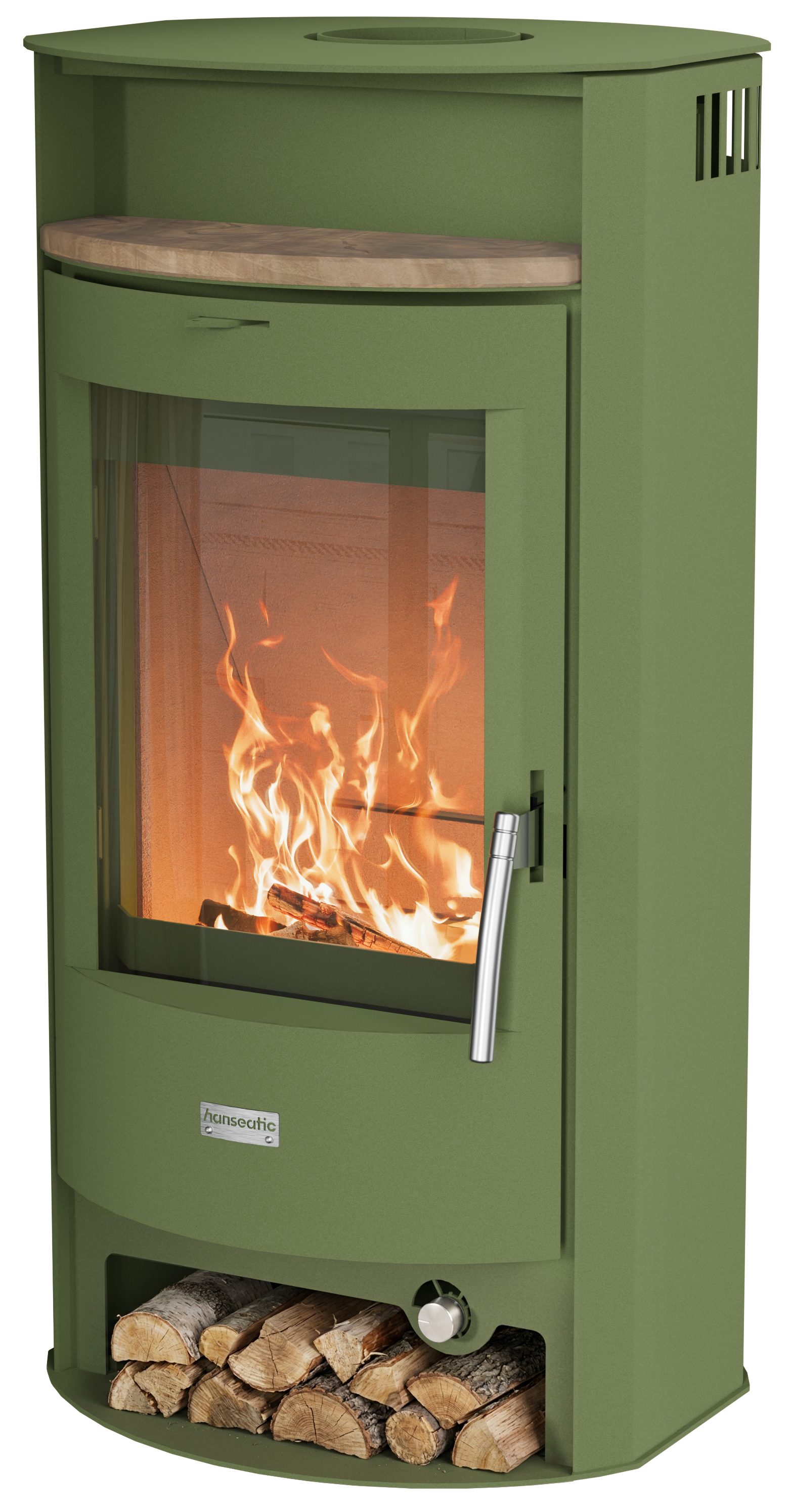Hanseatic Kaminofen PARMA Stahl grün, 6,3 kW, Dauerbrand