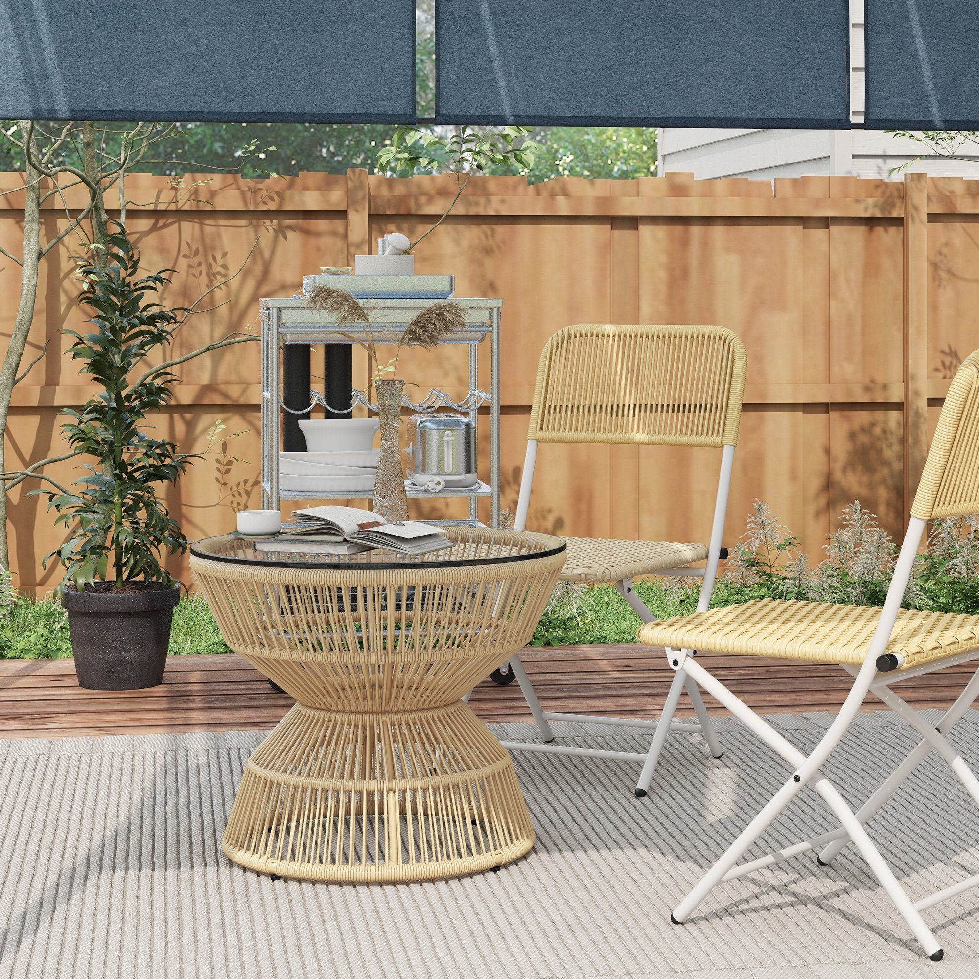 Outsunny Gartentisch Gartentisch mit Tischplatte (Kaffeetisch, 1-St., Balkontisch), für Garten, Balkon, Naturholz 60 x 60 x 50 cm