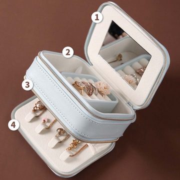 FIDDY Schmuckkassette Tragbare Aufbewahrungsbox für Schmuck mit doppeltem Reißverschluss. (1 St), Schmuckschatulle für Ringe, Ohrringe und Halsketten