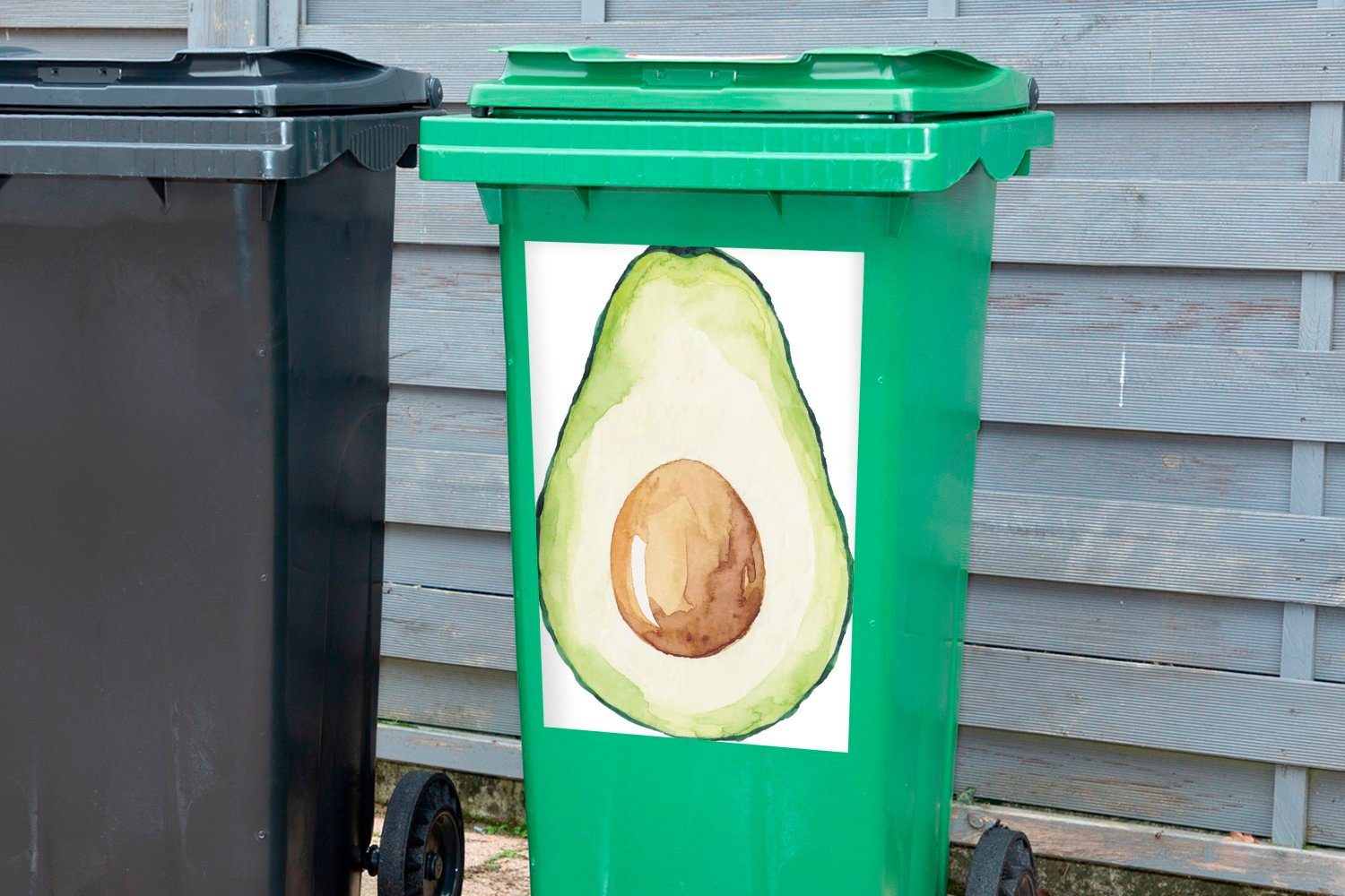 MuchoWow Wandsticker Aquarell Sticker, (1 - St), Mülleimer-aufkleber, Mülltonne, - Abfalbehälter Grün Container, Avocado