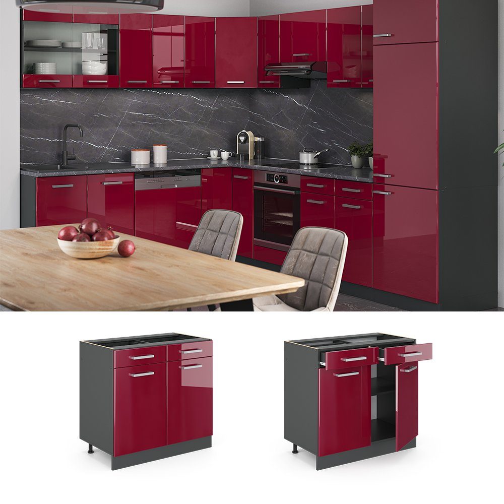 Vicco Unterschrank R-Line, Rot Hochglanz/Anthrazit, 80 cm ohne Arbeitsplatte (1-St)