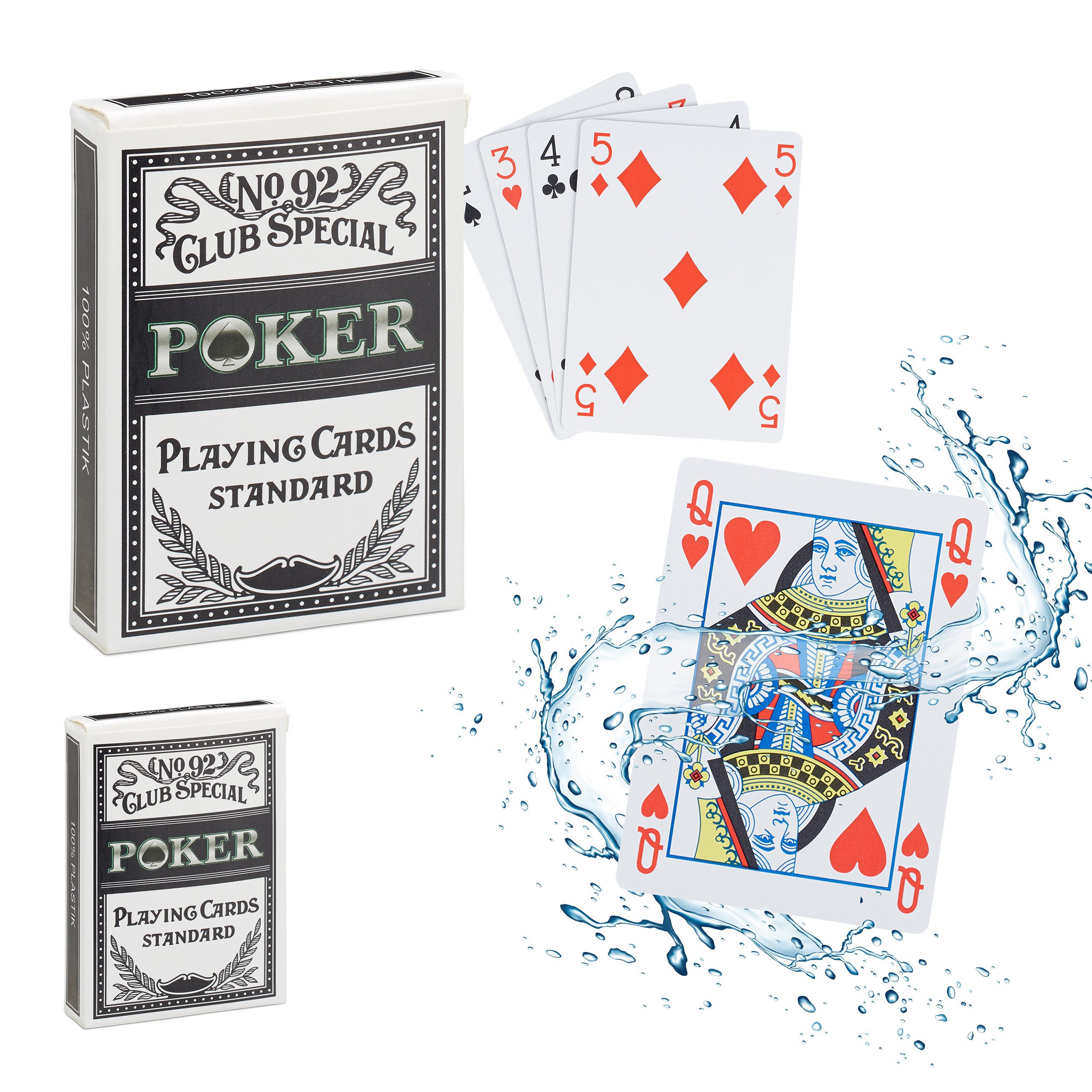 relaxdays Spiel 2 x wasserfeste Pokerkarten aus Plastik