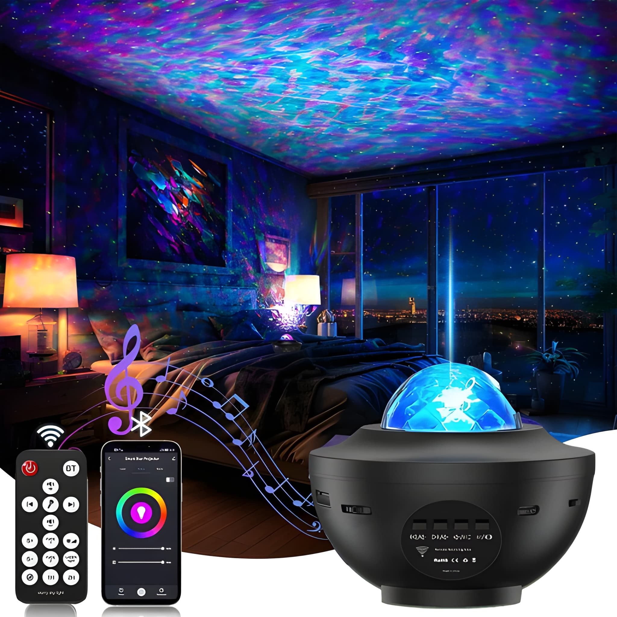 Athlix Projektionslampe LED Nachtlicht LED Sternenhimmel Musik Lampe, Bluetooth für Kinder, LED fest integriert, 21 Lichteffekte, Auto-Off-Timer, Dimmbar