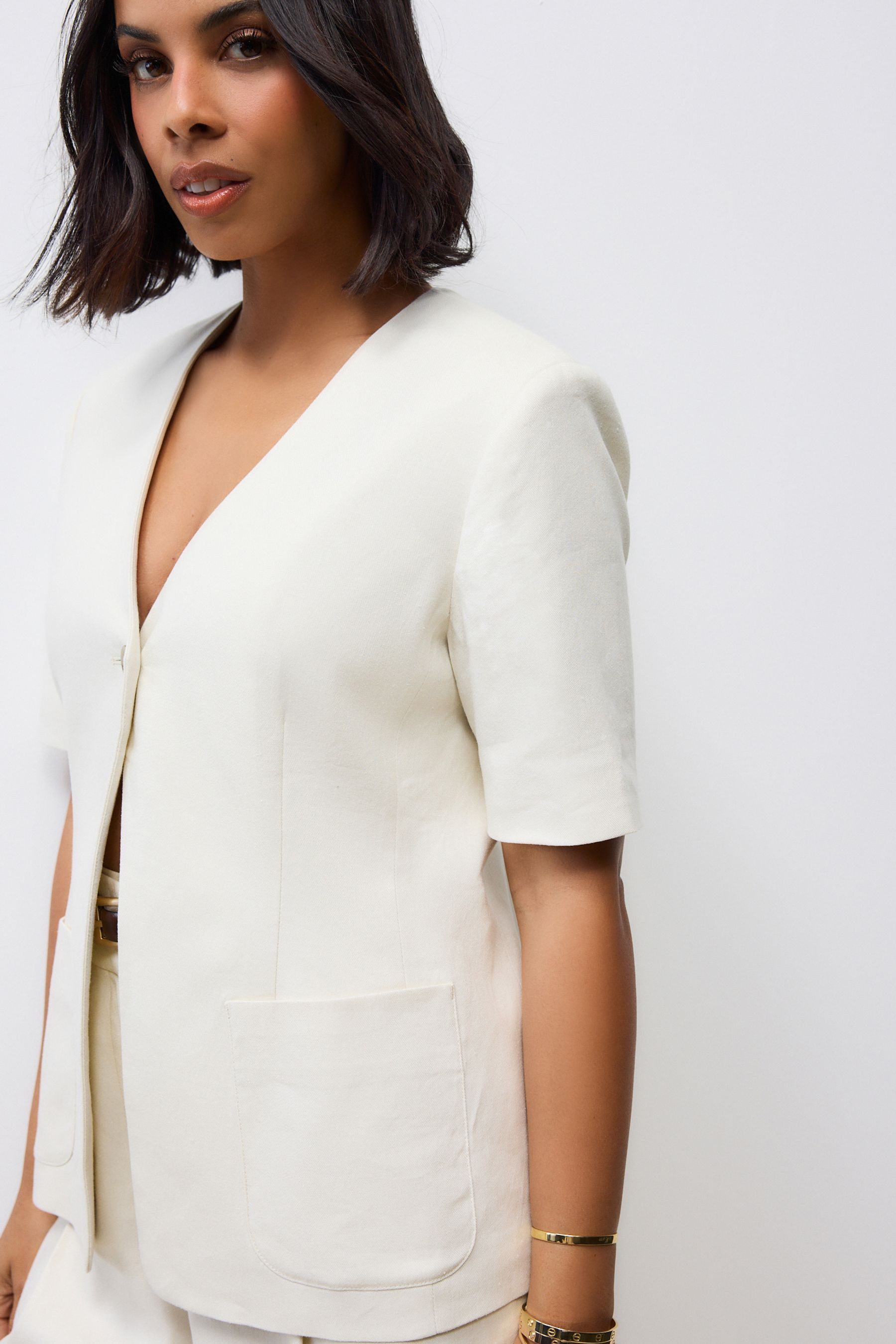 Next Anzugsakko Kurzarm-Jacke mit Leinenanteil (1-tlg)