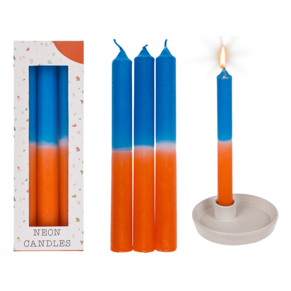 Out of the Blue Stumpenkerze Stabkerze mit Farbverlauf orange/blau ca. 20 x 2,15 cm 3er Set in Gesc
