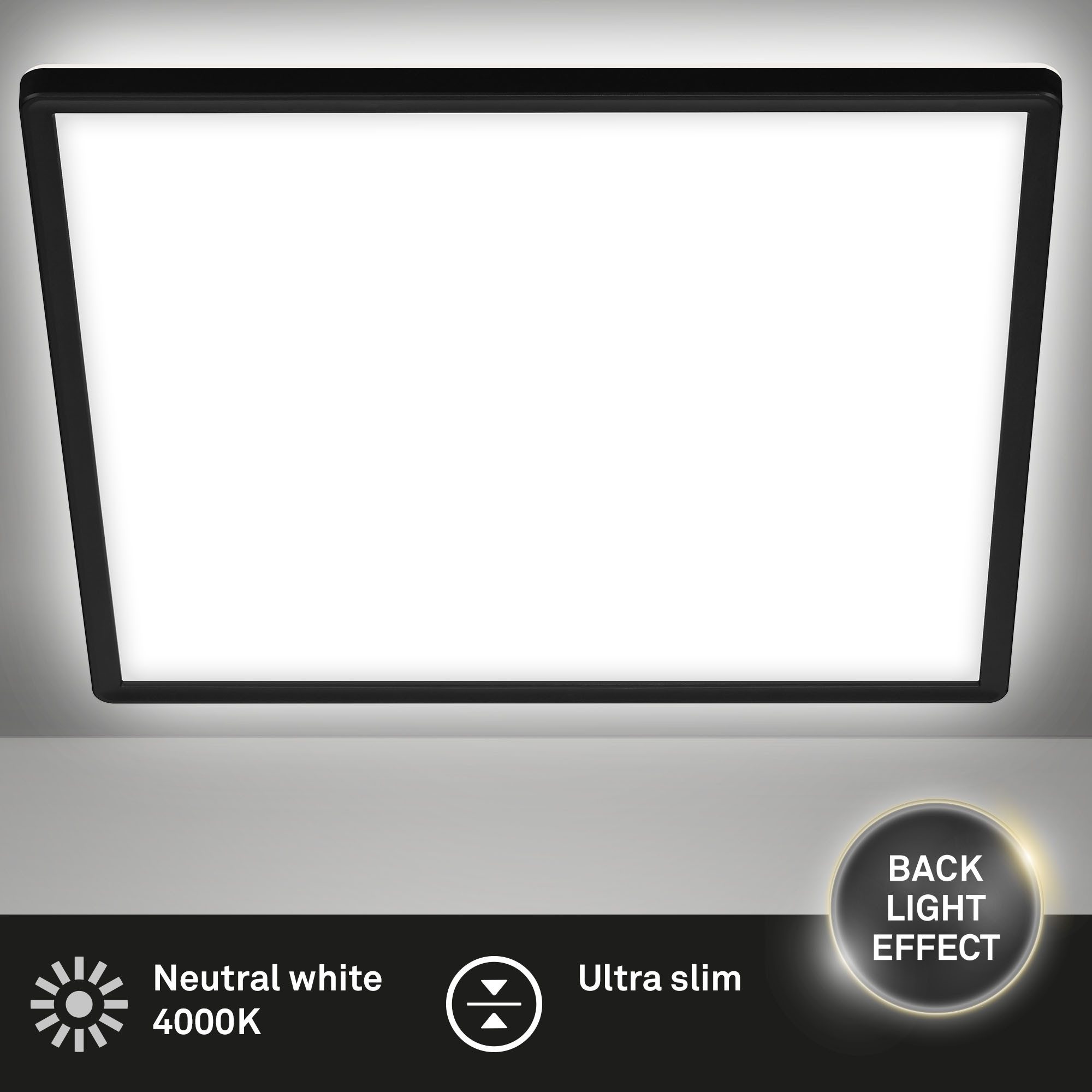 Briloner Leuchten LED Deckenleuchte Deckenlampe Panel Backlight-Effekt SLIM Ultraflach EEK, Standard, LED fest integriert, LED wechselbar, 4000K, Verschiedene Ausführungen, Schwarz/Weiß Wohnzimmer Schlafzimmer Küche
