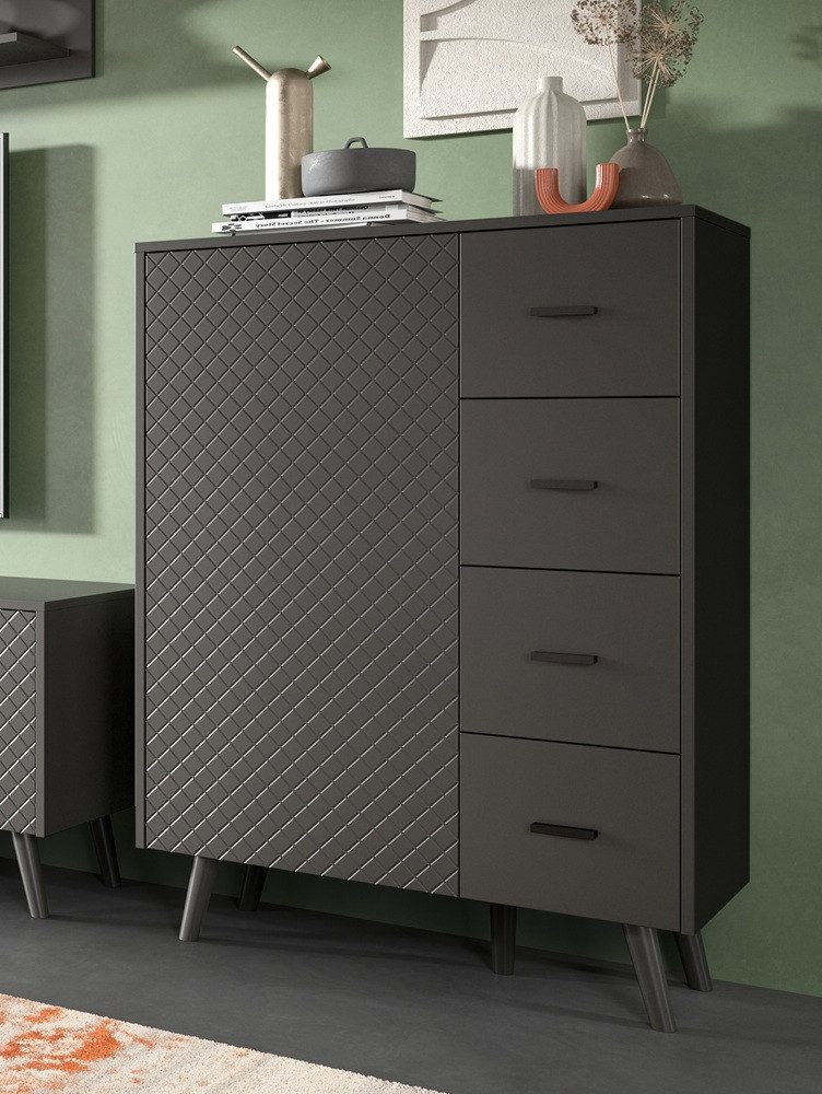 xonox.home Sideboard Kommode Linea, mit Schubkästen, grau, Kommode dunkel, Wohnzimmerkommode 80 cm