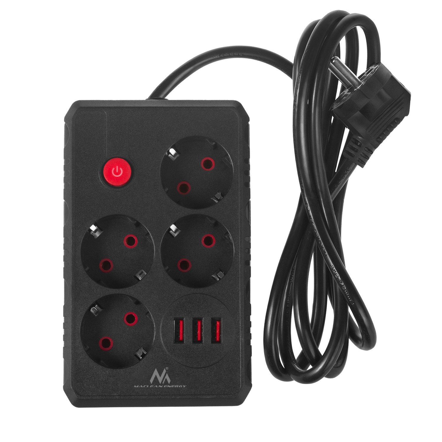 Maclean 4 Steckdosen 2500W 3xUSB Mehrfachsteckdose 4-fach (Kabellänge 1.5 m), 110-240V AC 50/60Hz, 2.1A