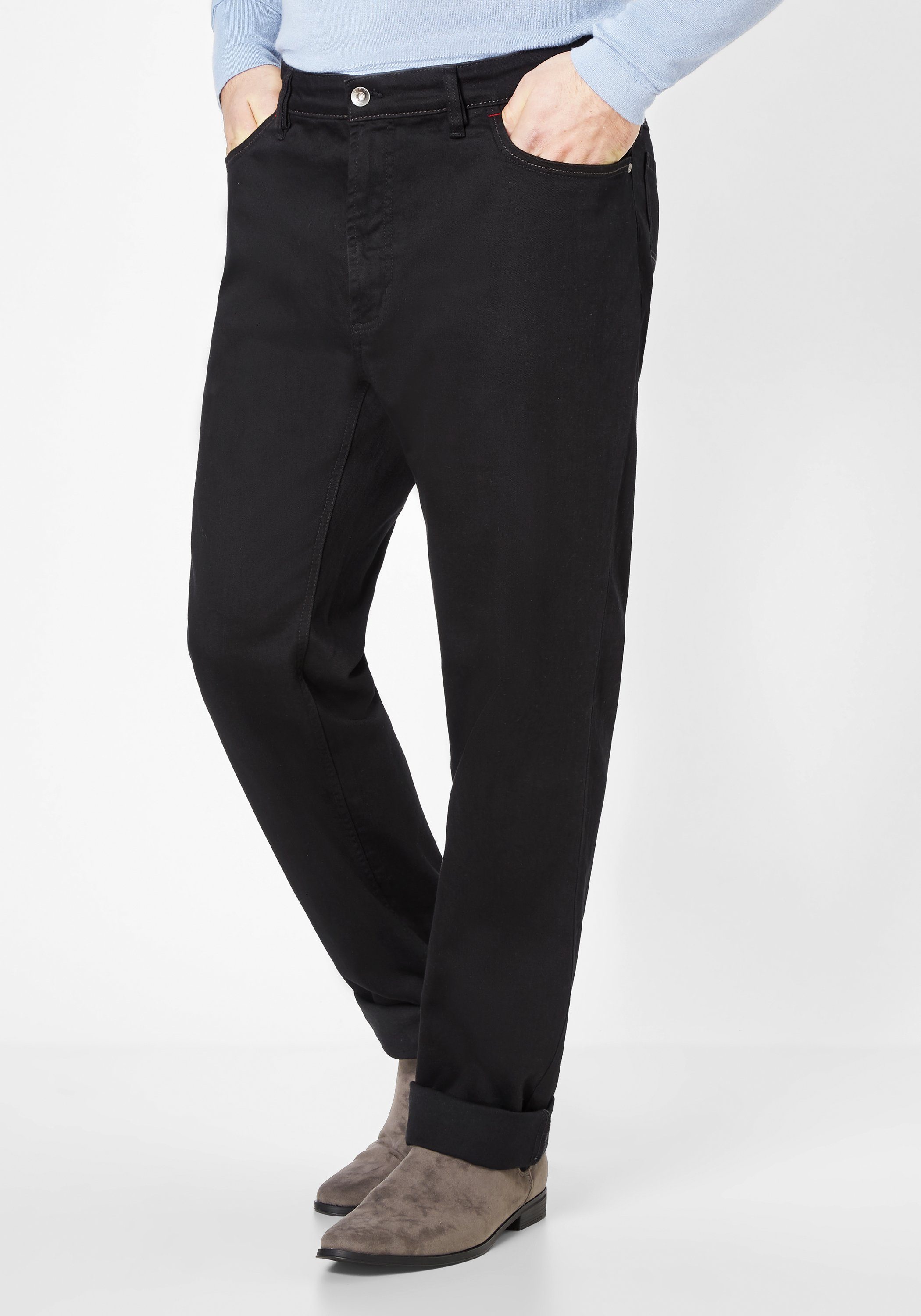 black mit Sicherheitstasche und / Jeans Suprax elastischem black Regular-fit-Jeans Komfort-Dehnbund Suprax 5-Pocket