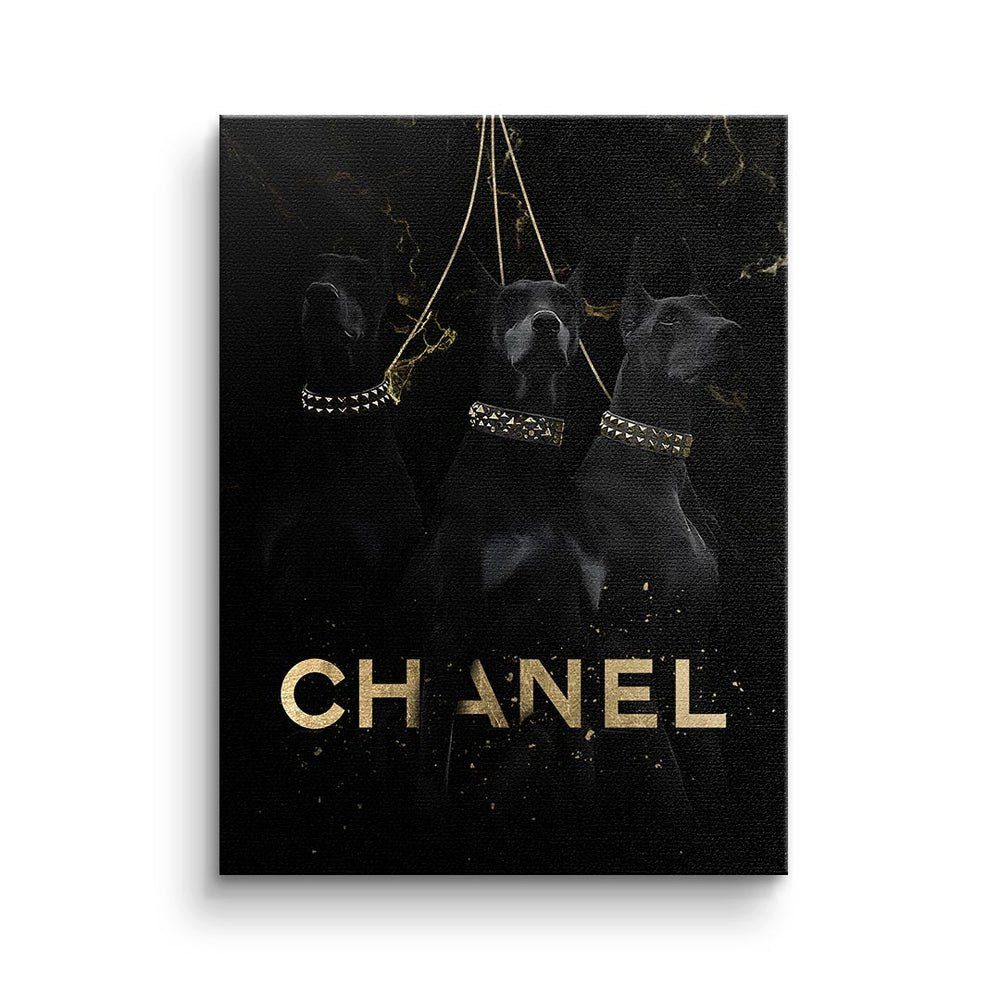 - Dogs Rahmen schwarzer Wandbild Leinwandbild, Dobermann Three Premium DOTCOMCANVAS® Luxury