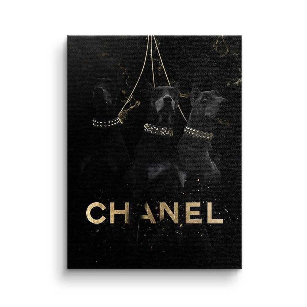 Dogs - goldener Leinwandbild, DOTCOMCANVAS® Rahmen Luxury Three Wandbild Premium Dobermann