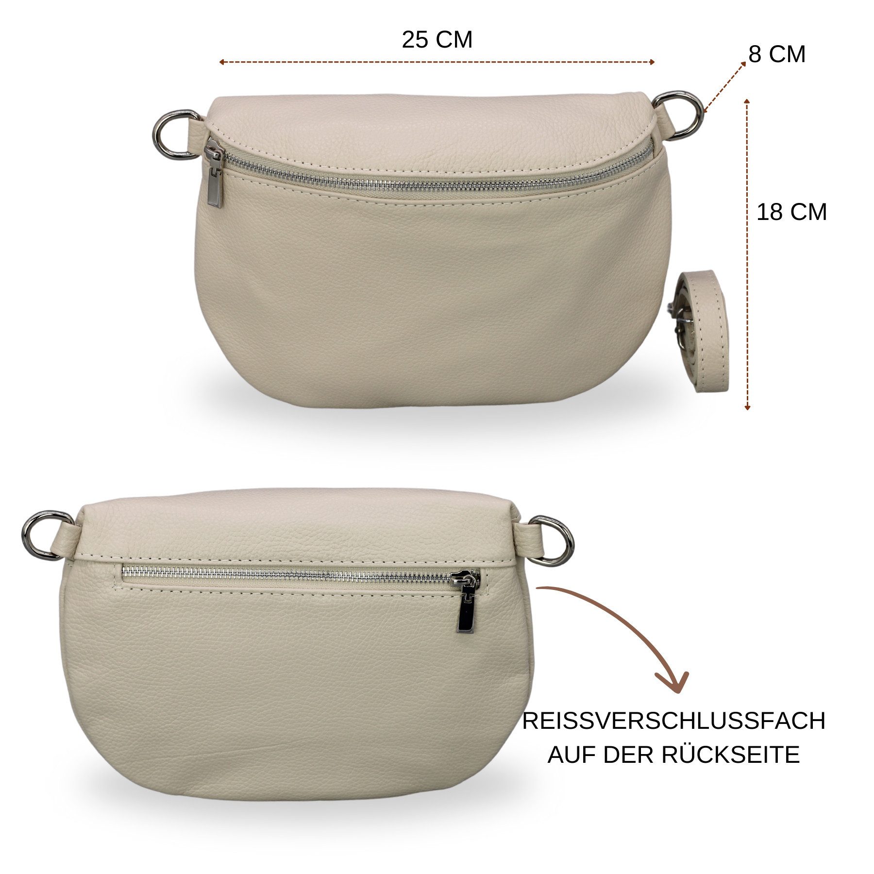 BRISE TASCHE Schultertasche AFIA Bauchtasche Damen Echtes Leder Crossbody Bag (Einzelartikel mit optionalem Zubehör, Tasche + verstellbarer Ledergurt + optional gemusterter Schulterriemen), Medium Größe, mit extra gemustertem Gürtel