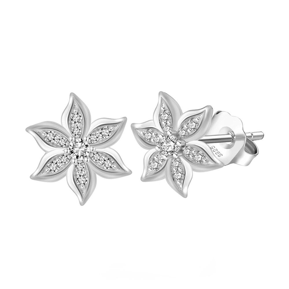 ROUGEMONT Ohrstecker-Set Funkelnde Damen Blumen Ohrstecker aus 925 Silber und Weißgold 11mm, Wasserfest