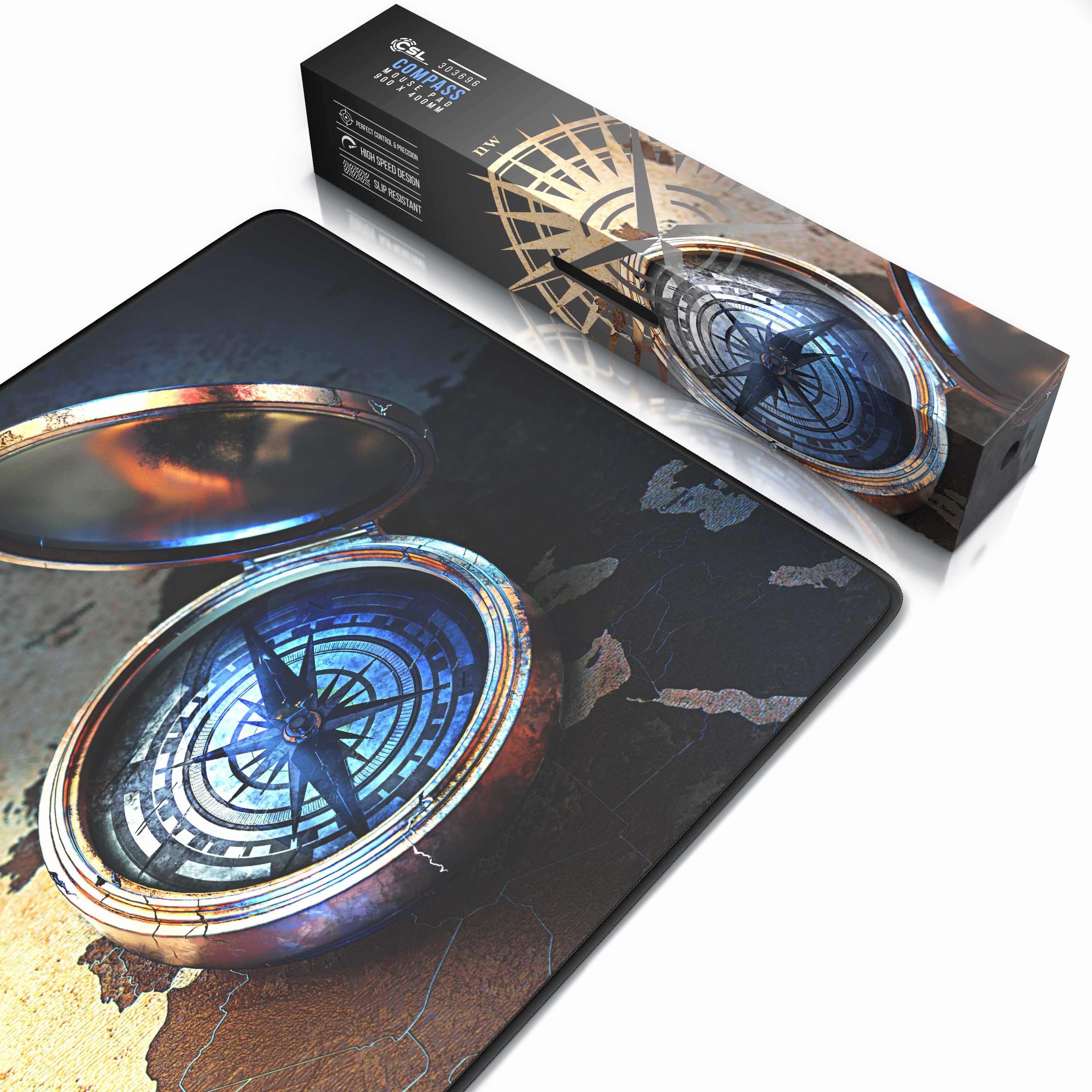 CSL Gaming Mauspad XXL Speed Mousepad 900 x 400 x 3 mm, große Tischunterlage (1-St), rutschfest, abwaschbar, Geschwindigkeit & Präzision, Compass – Bild 3 von 5