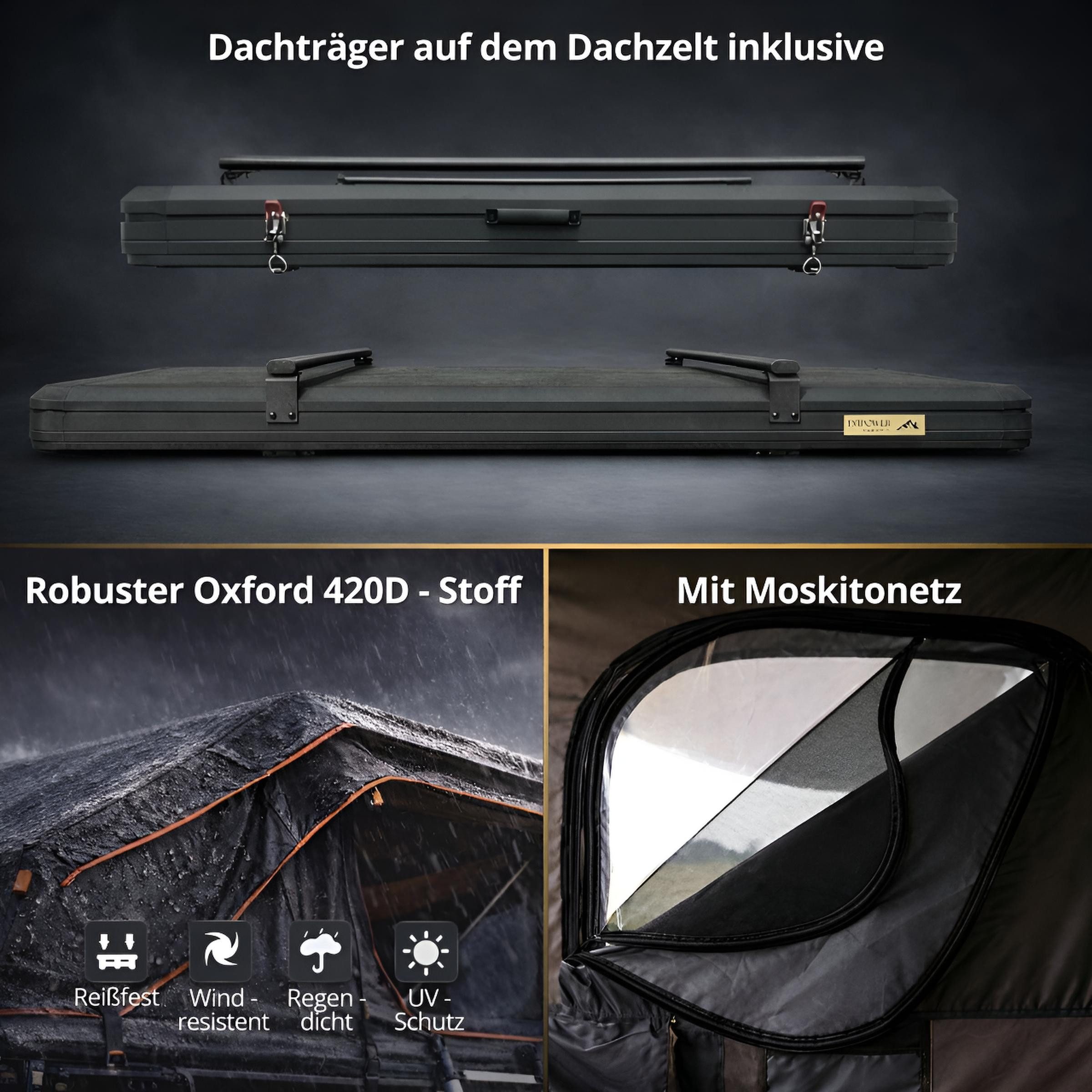 TZIpower Dachzelt Dachzelt Autodachzelt Alu Hardcase Schwarz/Grau + optional Sonnensegel, Personen: 2