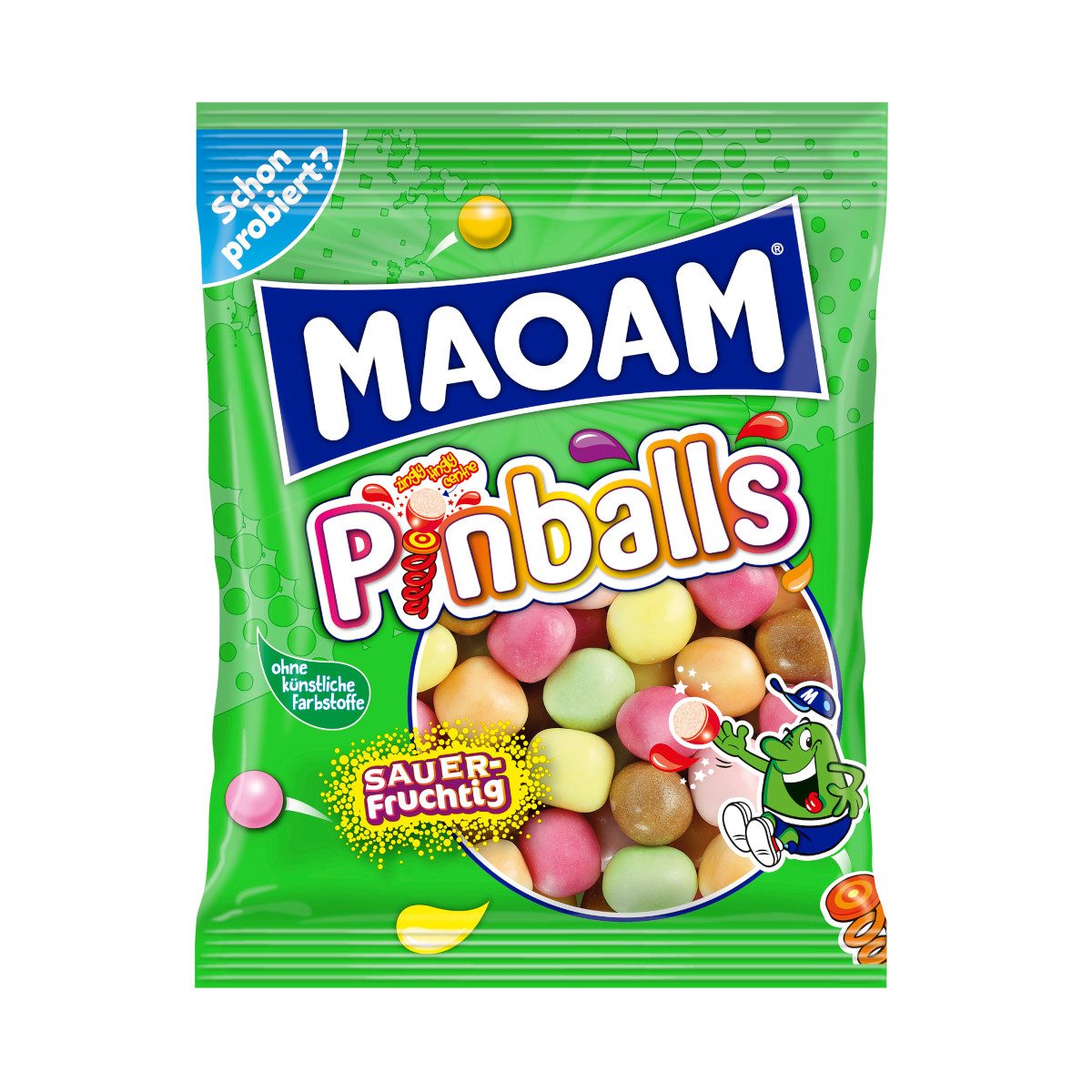 HARIBO Süßigkeit, Maoam Pinballs Kaubonbon Dragees fruchtig prickelnd Beutel 200g