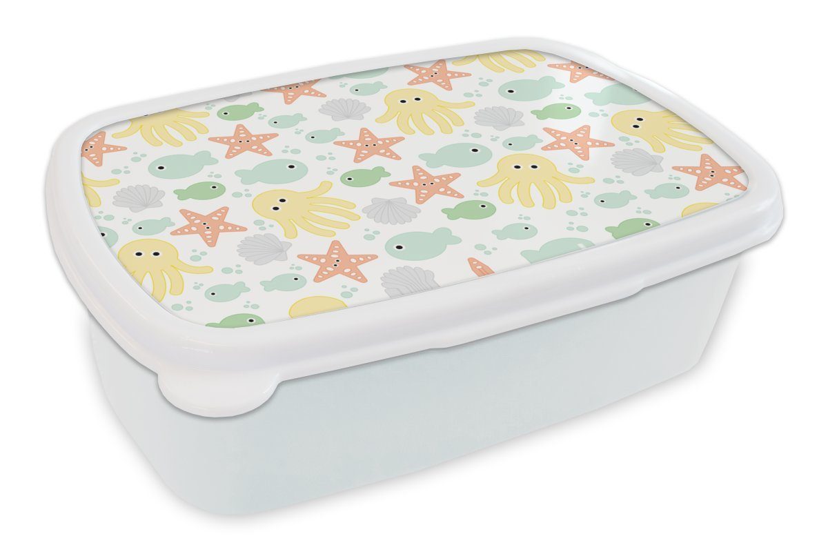 MuchoWow Lunchbox Meerestiere - Baby - Muscheln, Kunststoff, (2-tlg), Brotbox für Kinder und Erwachsene, Brotdose, für Jungs und Mädchen weiß