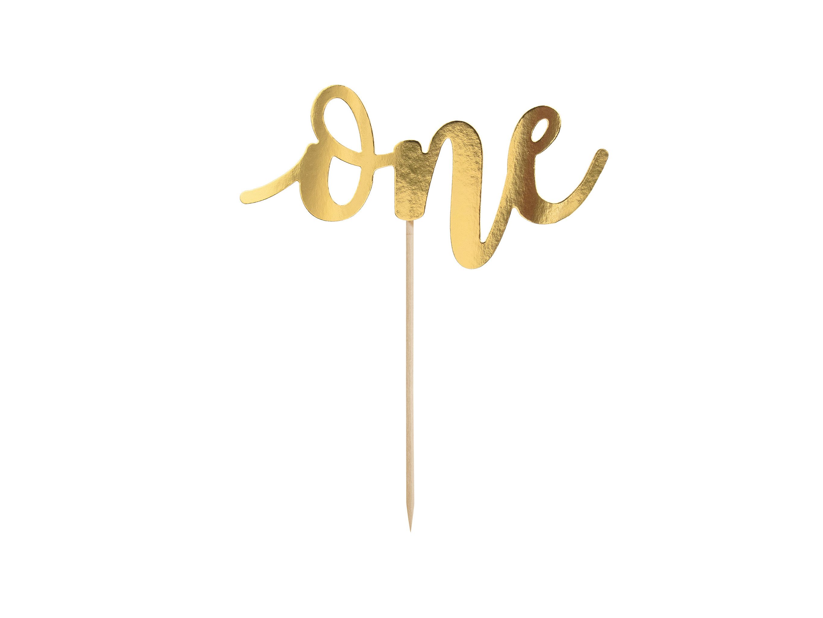 partydeco Топпер для торта, Cake Topper One 19cm Geburtstagsdeko 1 Jahr Tortendeko Gold