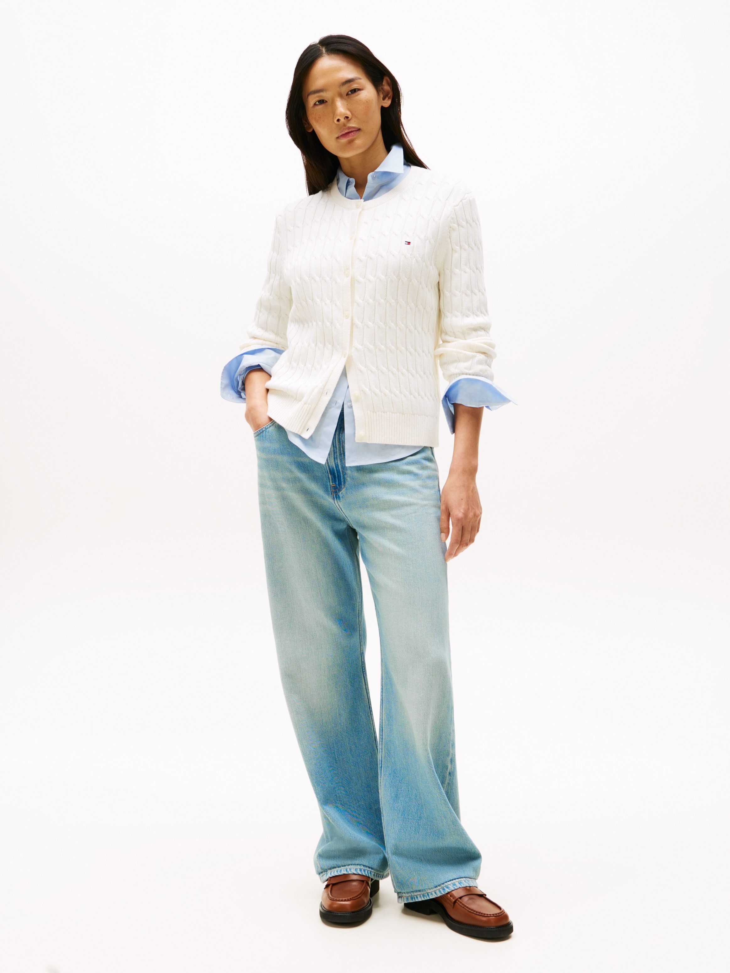 Tommy Hilfiger Strickjacke CO CABLE MID GG C-NK LS CARDI mit Zopfmuster günstig online kaufen