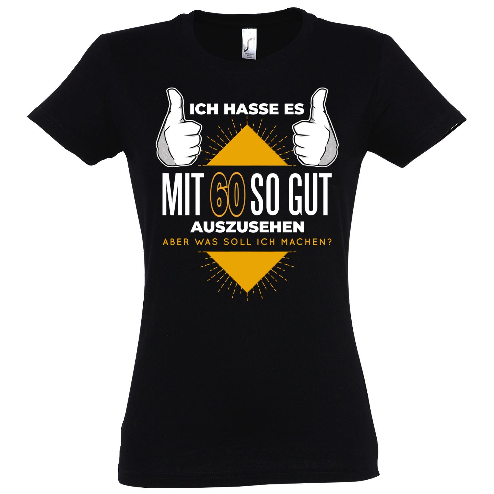 Youth Designz T-Shirt 60 Und Gutaussehend Damen Shirt mit lustigem Frontprint Schwarz