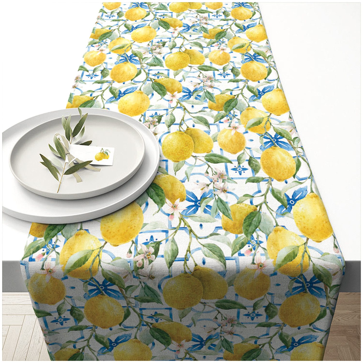 Ambiente® Tischläufer Mediterranean lemons (1-tlg, 1-teilig), Tischläufer Tischdecke ca.40x150cm Baumwolle