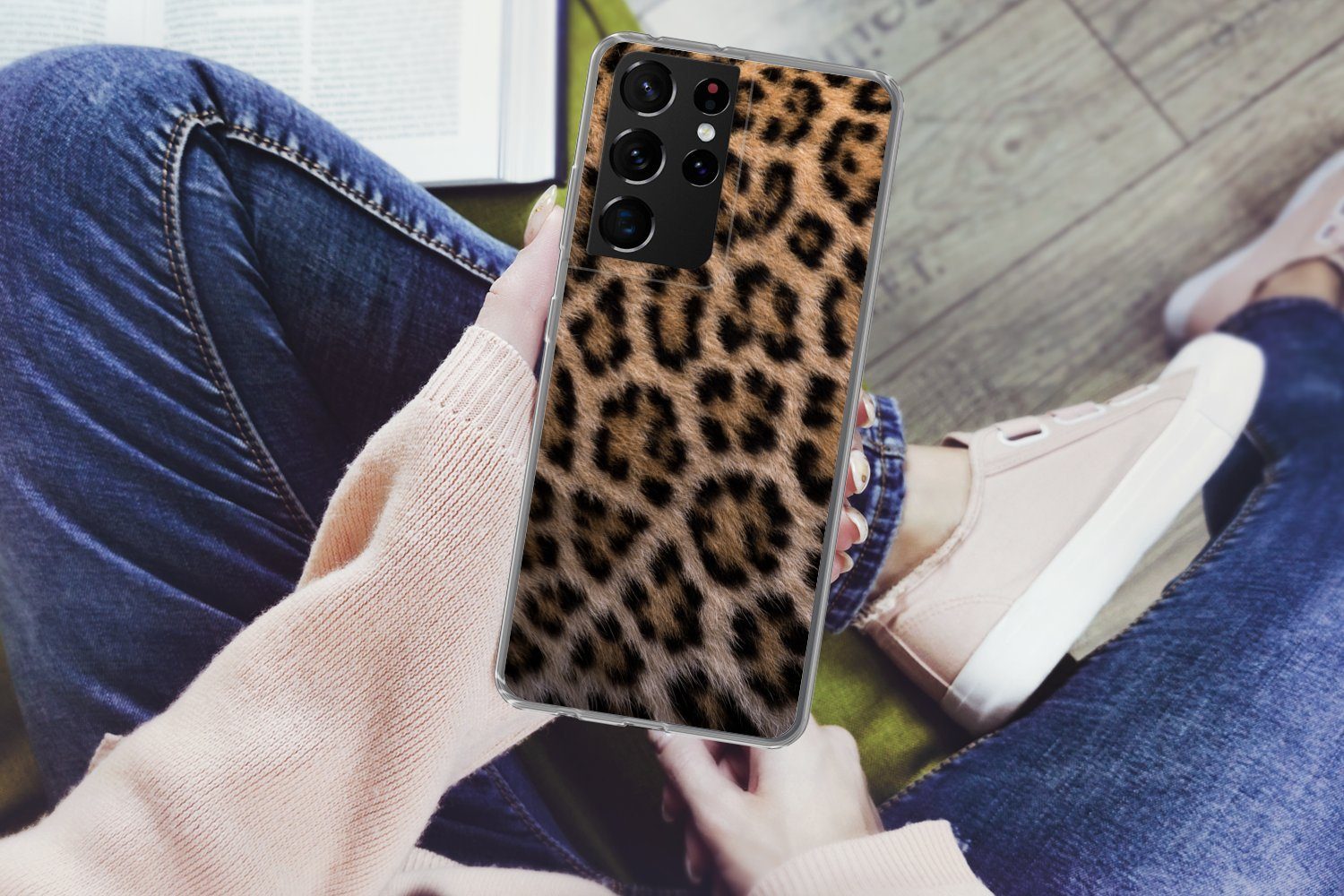 MuchoWow Handyhülle für Samsung Galaxy S21 Ultra Panther Druck, Phone Case, Silikon, Schutzhülle Dünn