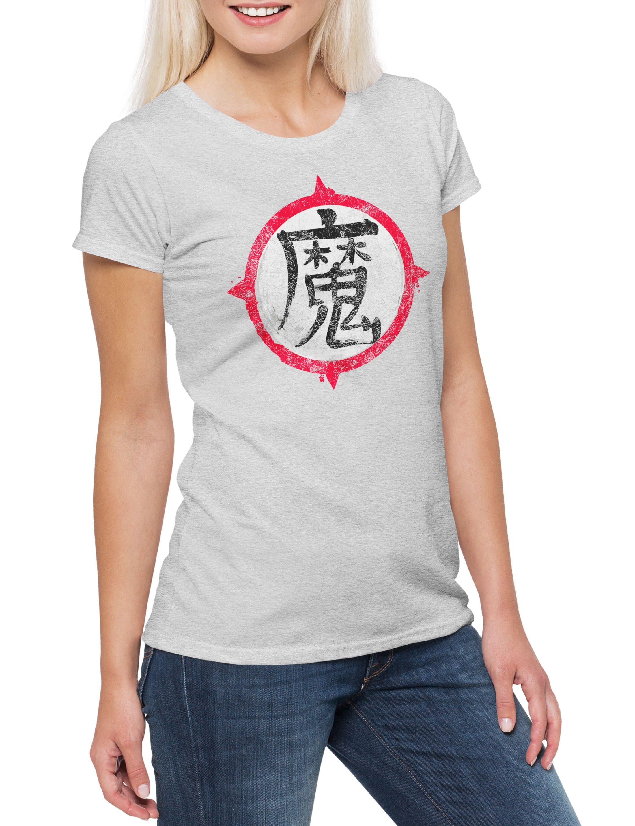 Print-Shirt Demon Kanji Damen T-Shirt Japan Dämon Yokai Mononoke Kitsune Japanisch