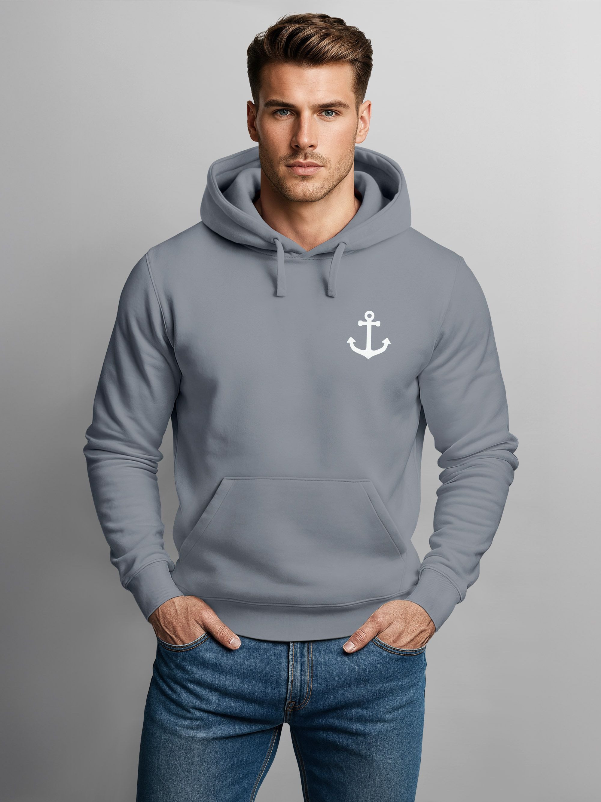 Neverless Hoodie Hoodie Herren Anker Badge Kapuzen-Pullover Männer Neverless®
