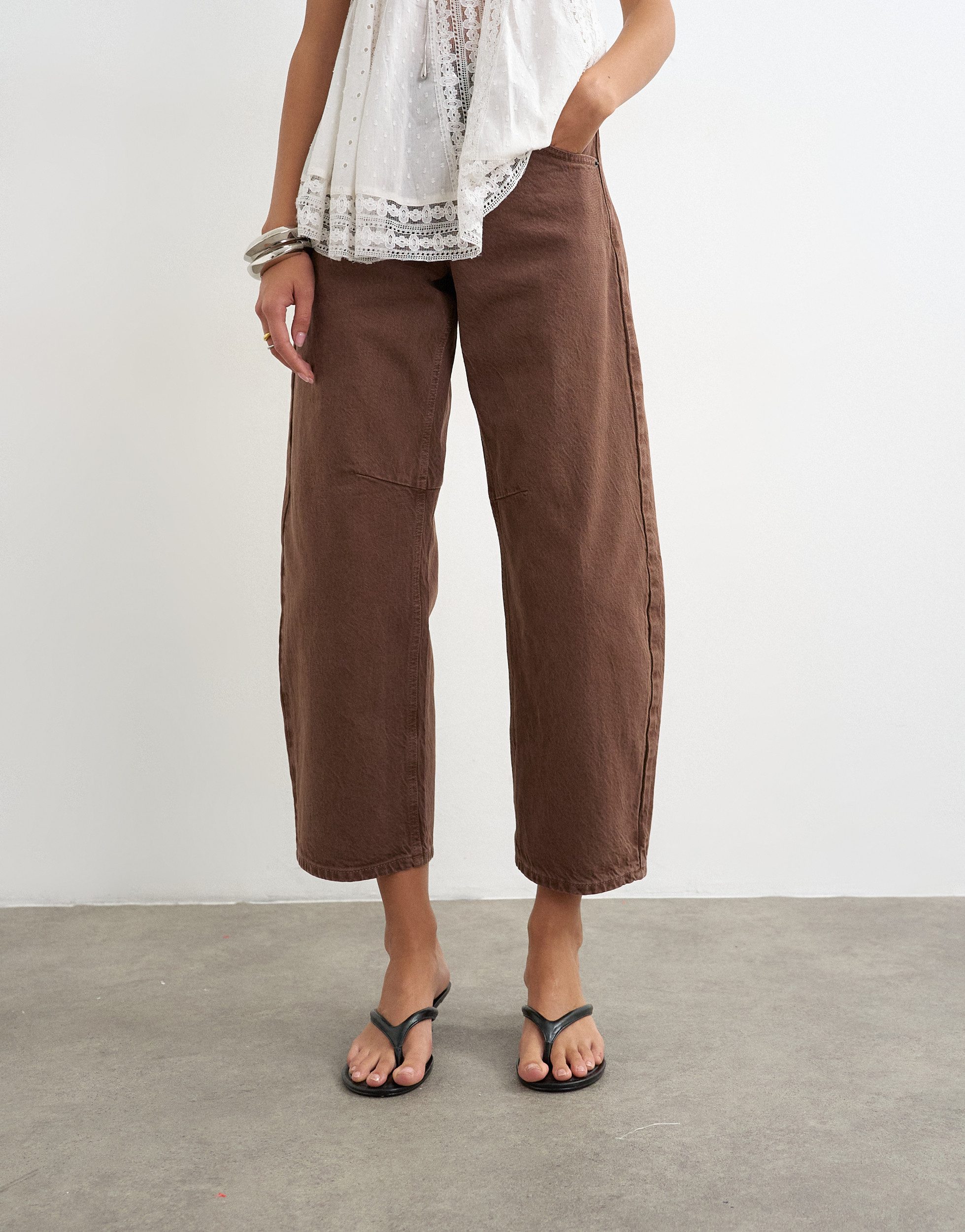 TOPSHOP Weite Jeans TSBARREL HR DENIM JEANS BROWN NOOS Baumwolle, barrel fit, high waist