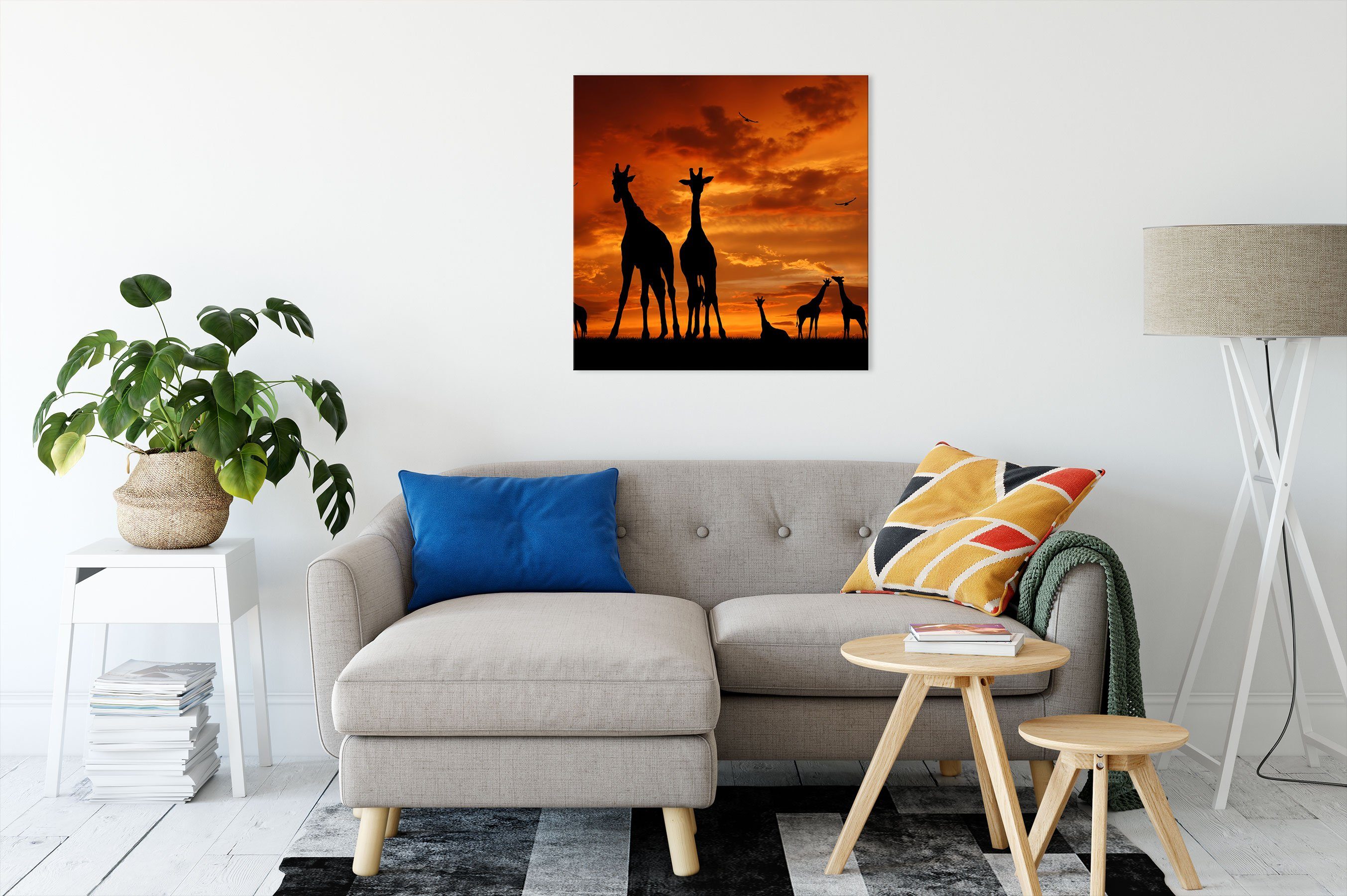 Pixxprint Leinwandbild Afrika Giraffen im Sonnenuntergang, günstig online kaufen