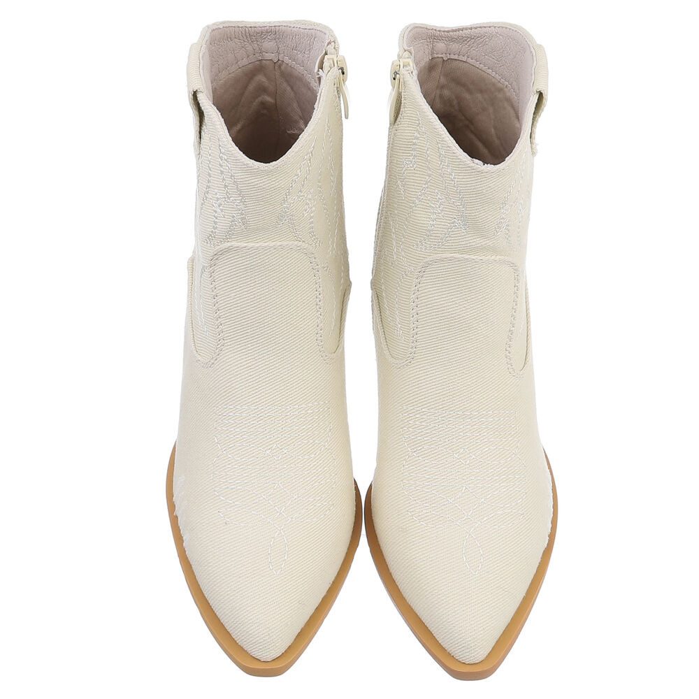 Ital-Design Damen Cowboyboots Western Westernstiefelette (88671899) Blockabsatz Stiefeletten in Beige – Bild 4 von 5