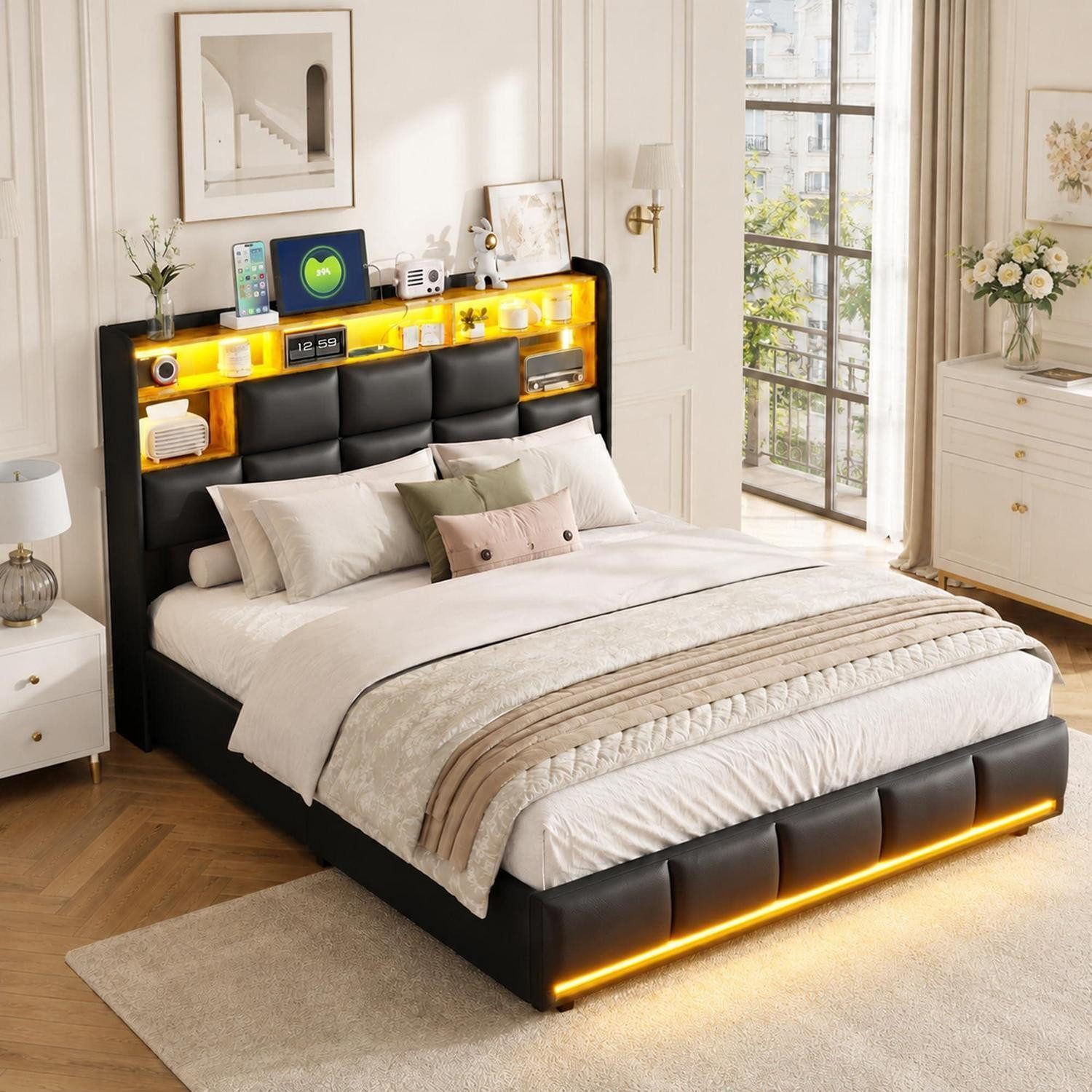 LuxusKollektion Stauraumbett Polsterbett mit Stauraum 140x190 Schwarz