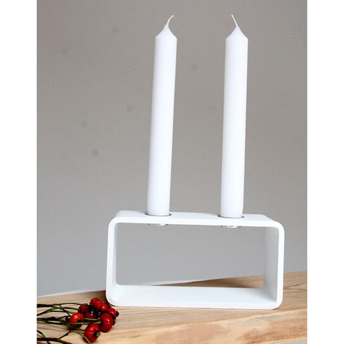 Hauszeit Design Kerzenhalter Kerzenhalter "2glow", 16 x 6 x 8 cm, weiß (1 St), aus Stahl, pulverbeschichtet